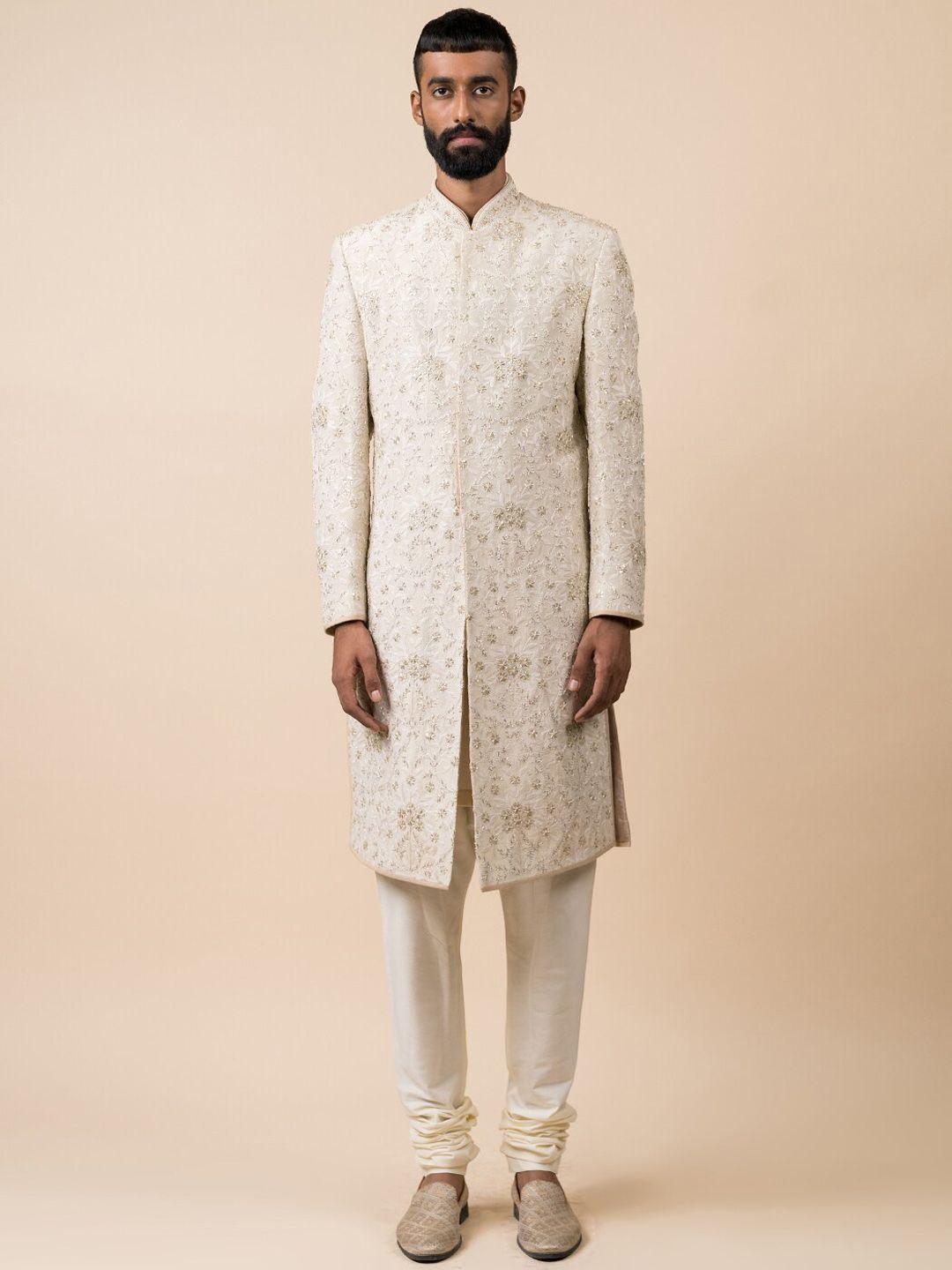 tasva men off white embroidered sherwani set