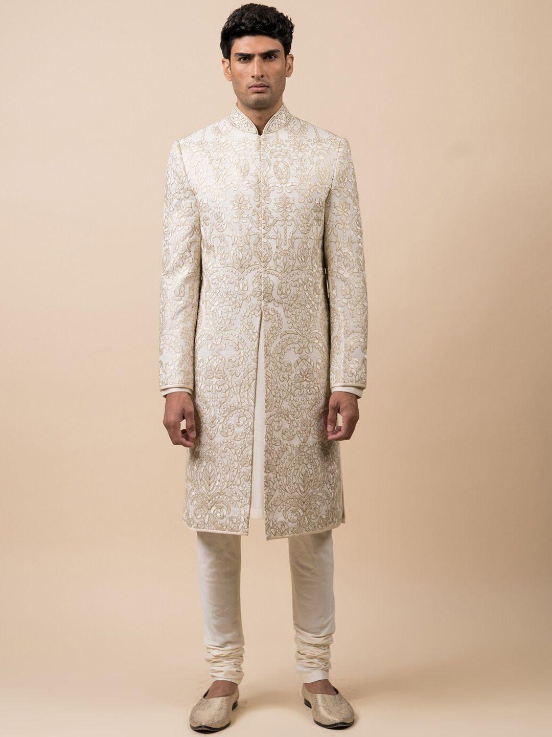 tasva men off white embroidered sherwani set