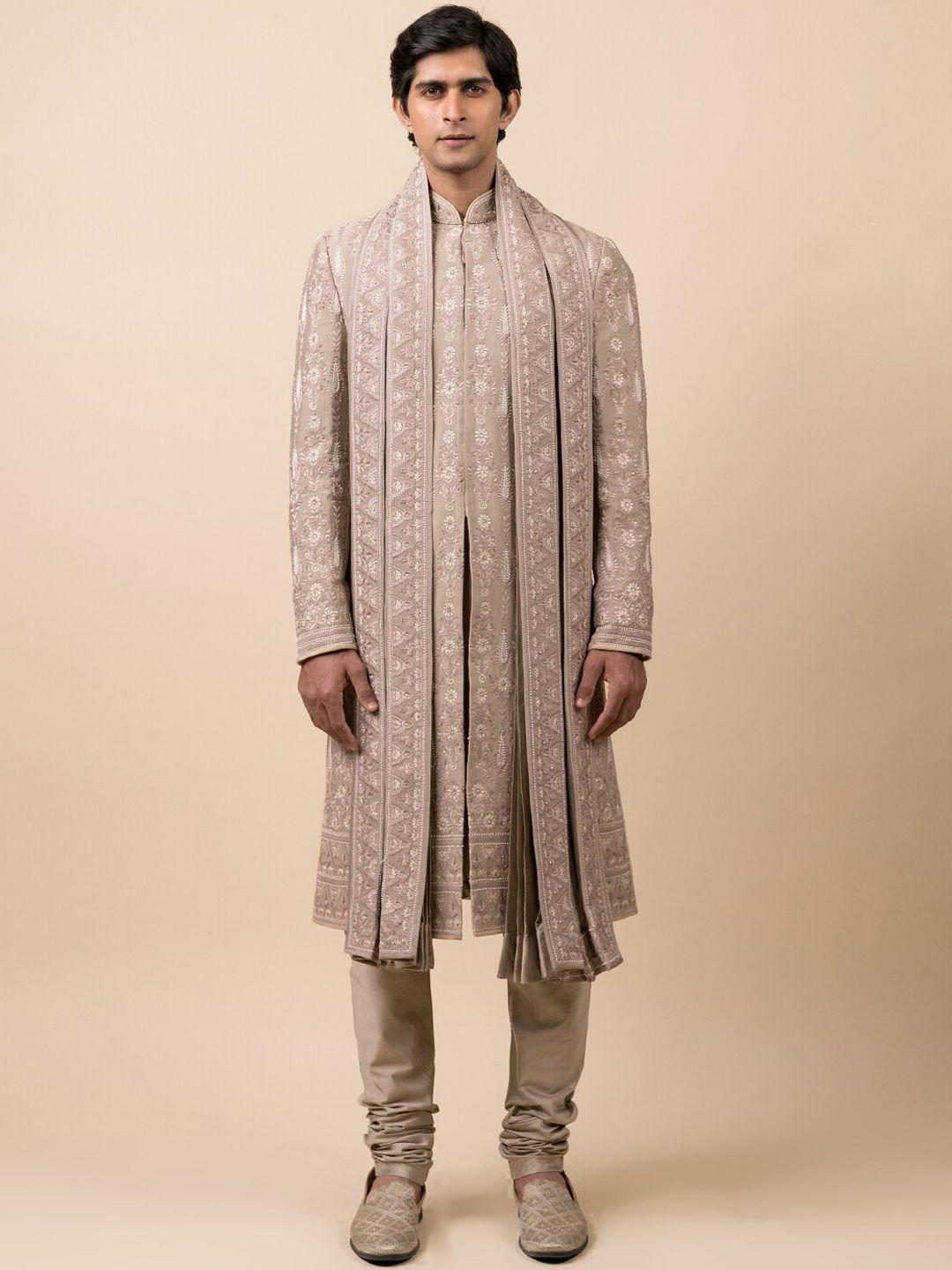 tasva men grey embroidered sherwani set