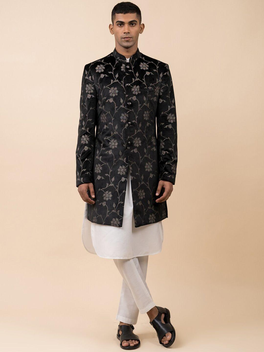 tasva men black & white printed sherwani set