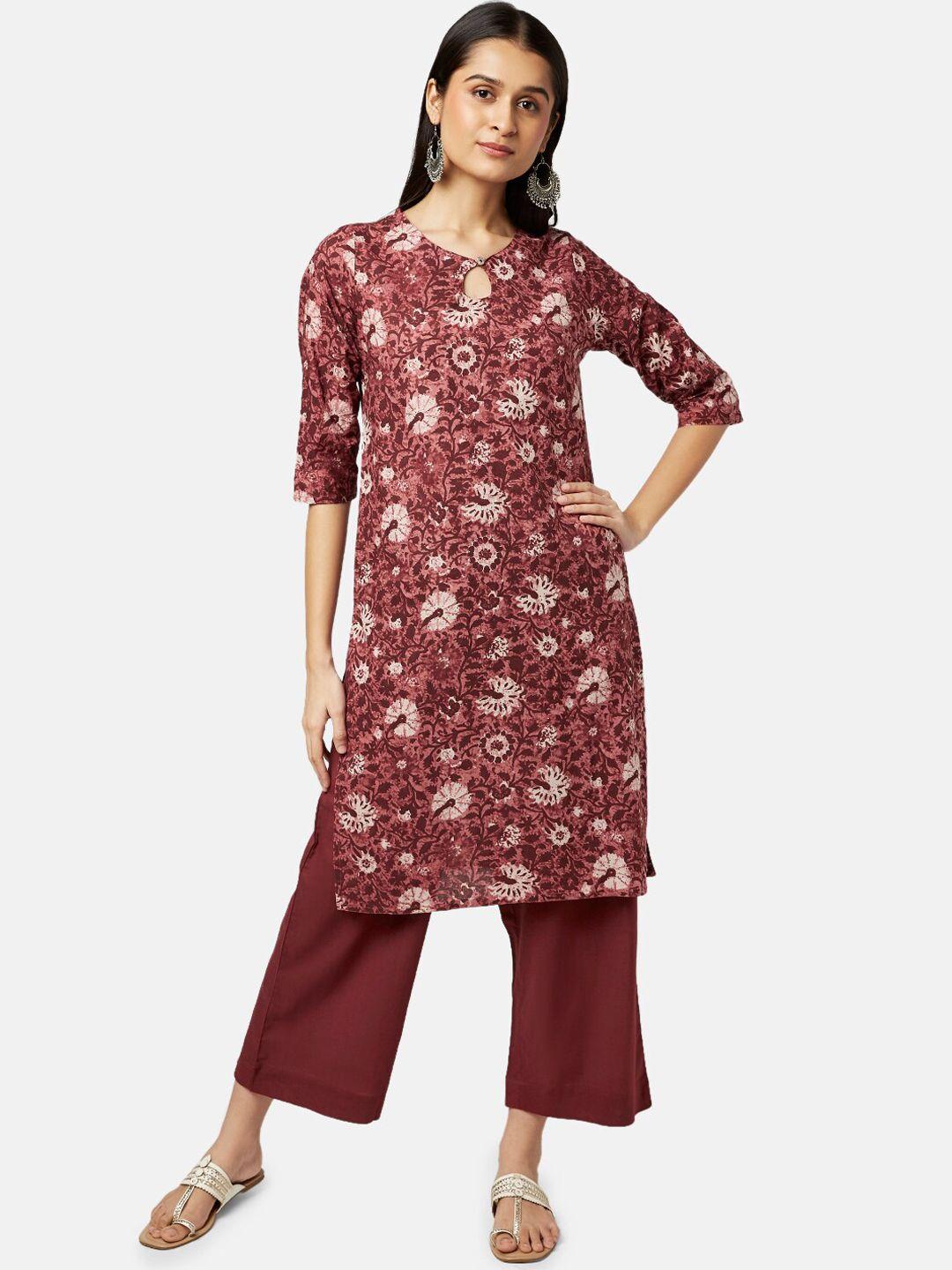 rangmanch by pantaloons women rose floral printed pure cotton kurta with trousers