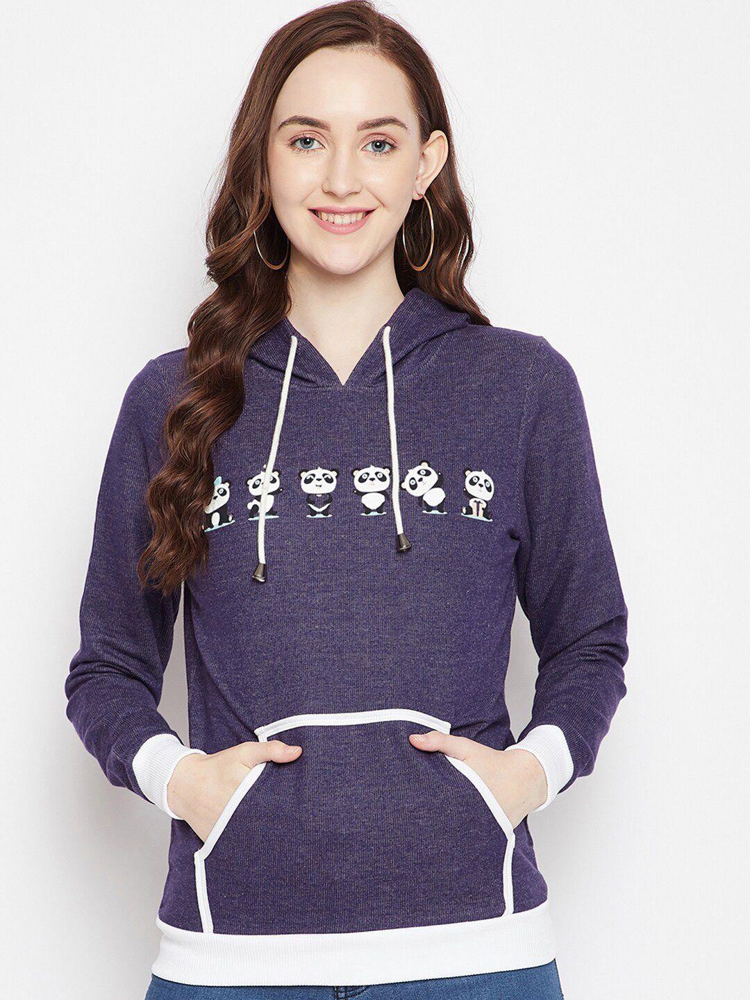 harbor n bay women purple printed hooded sweatshirt