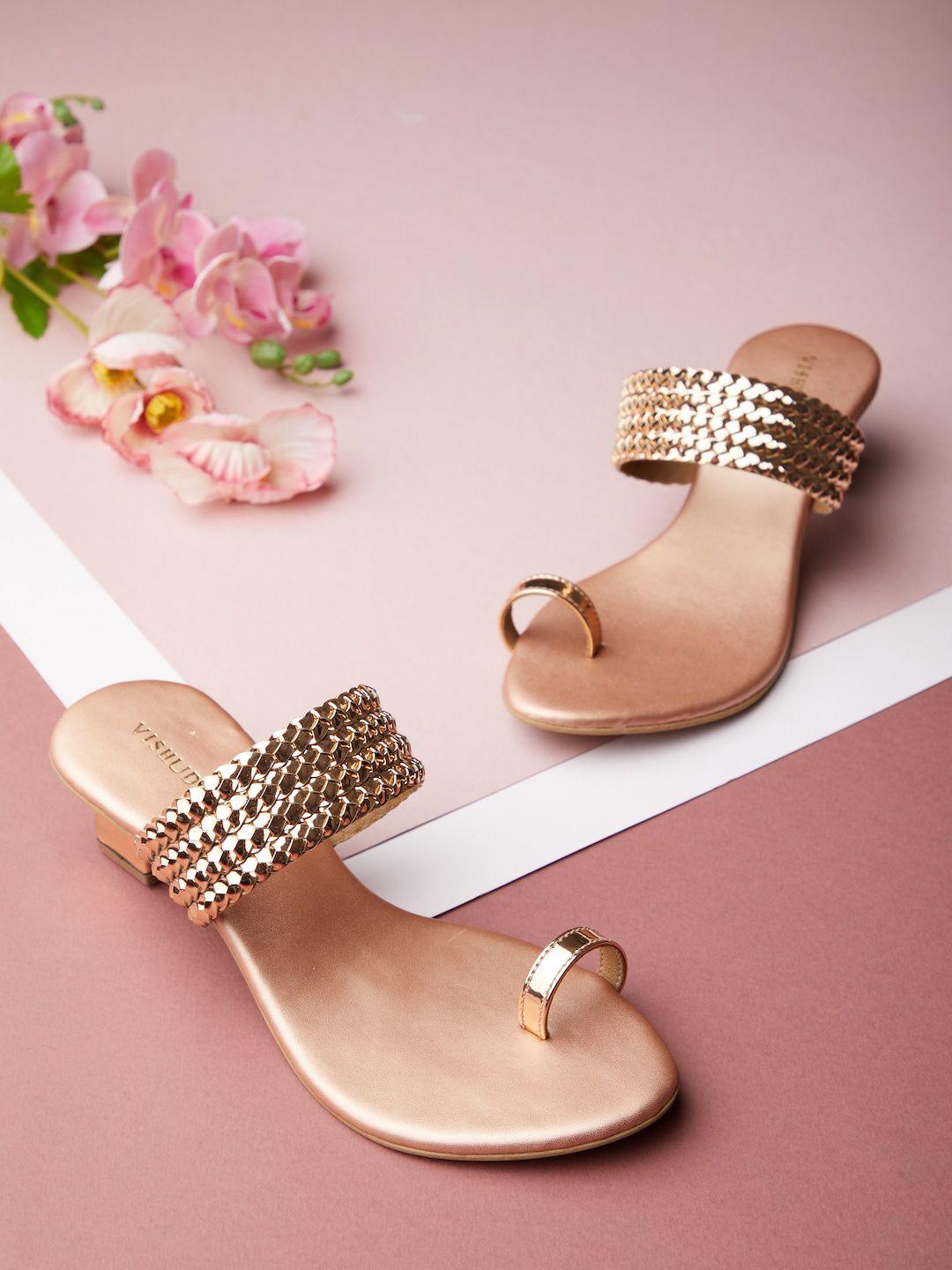 vishudh rose gold embellished block heels