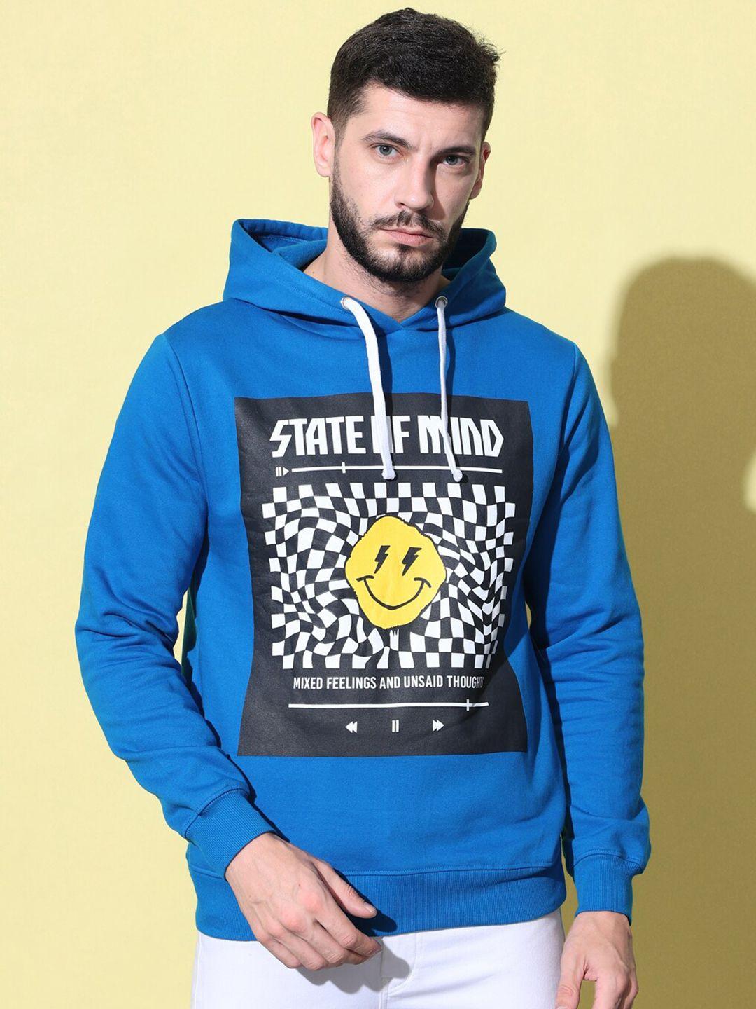 the dry state men blue printed hooded sweatshirt