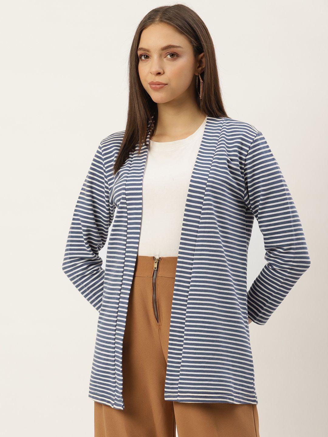 wisstler women blue & white striped front open shrug