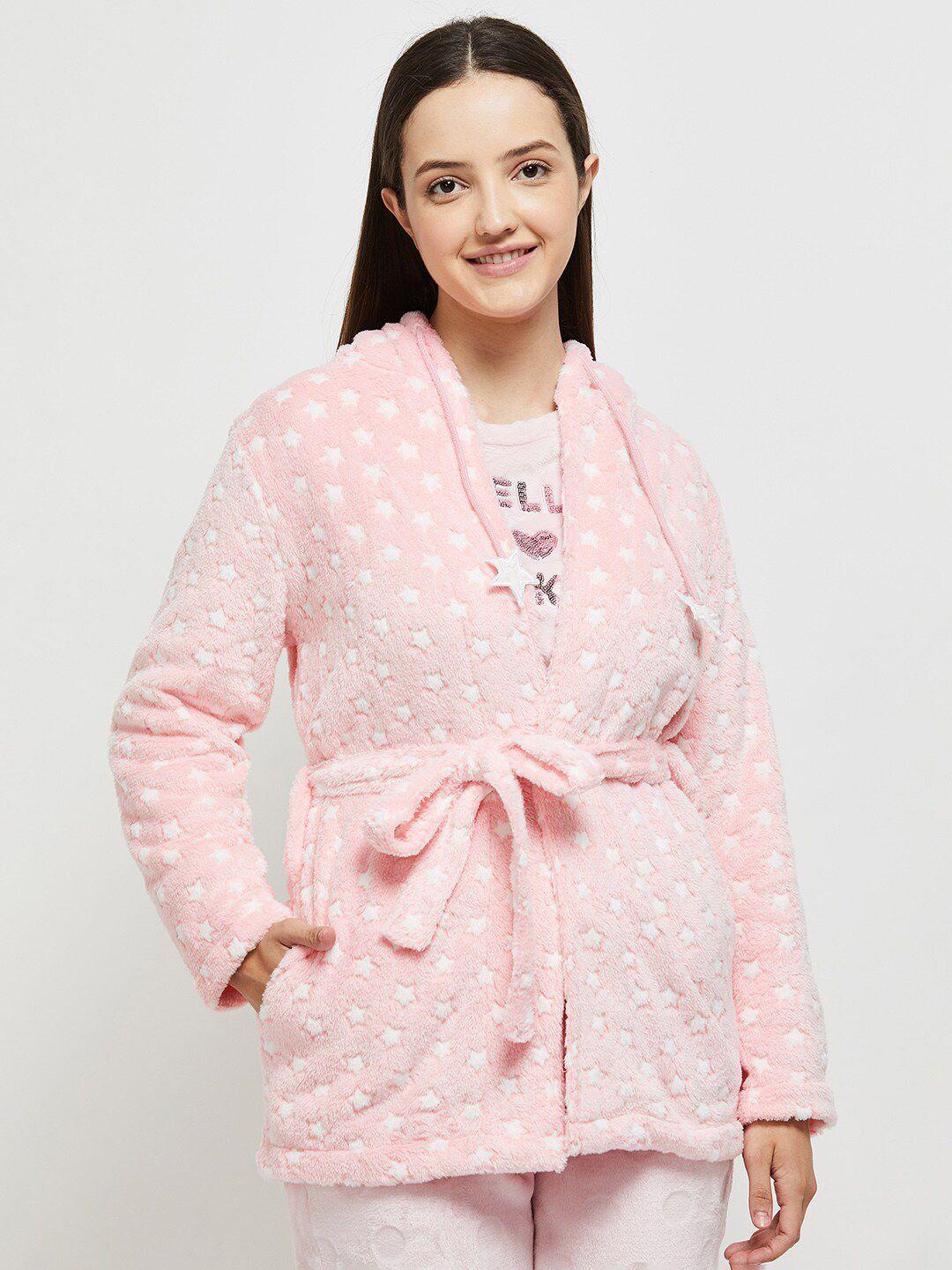 max women pink printed night suit with robe