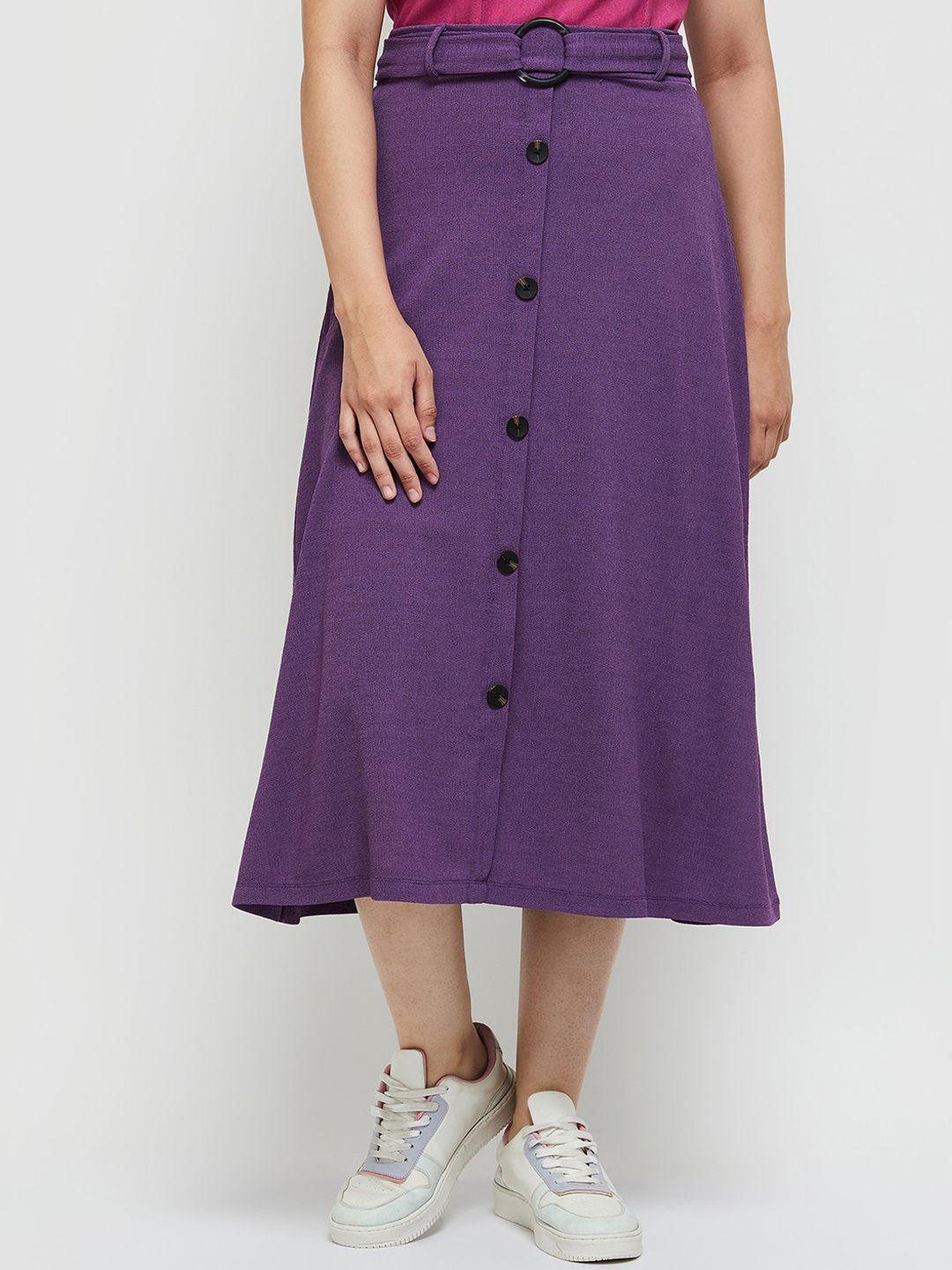 max women purple solid a-line midi skirt