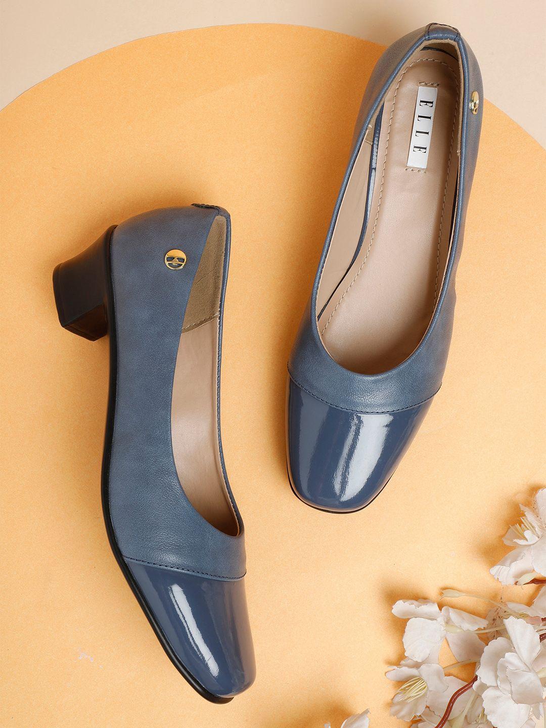 elle blue textured block pumps