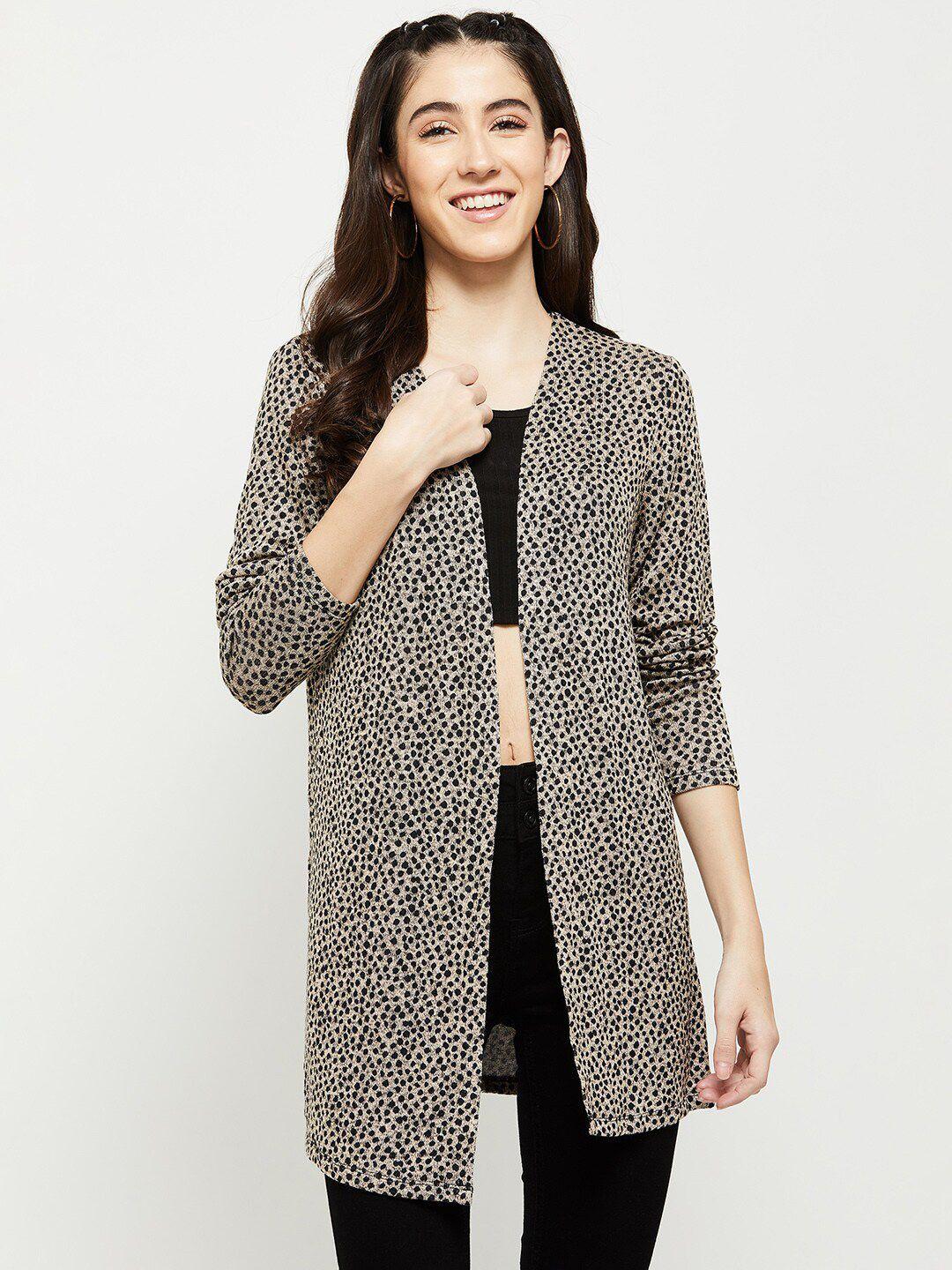 max women beige & black printed shrug