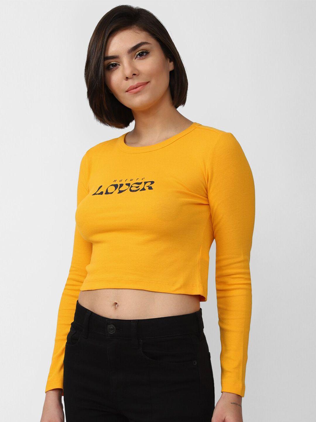 forever 21 women yellow print crop top