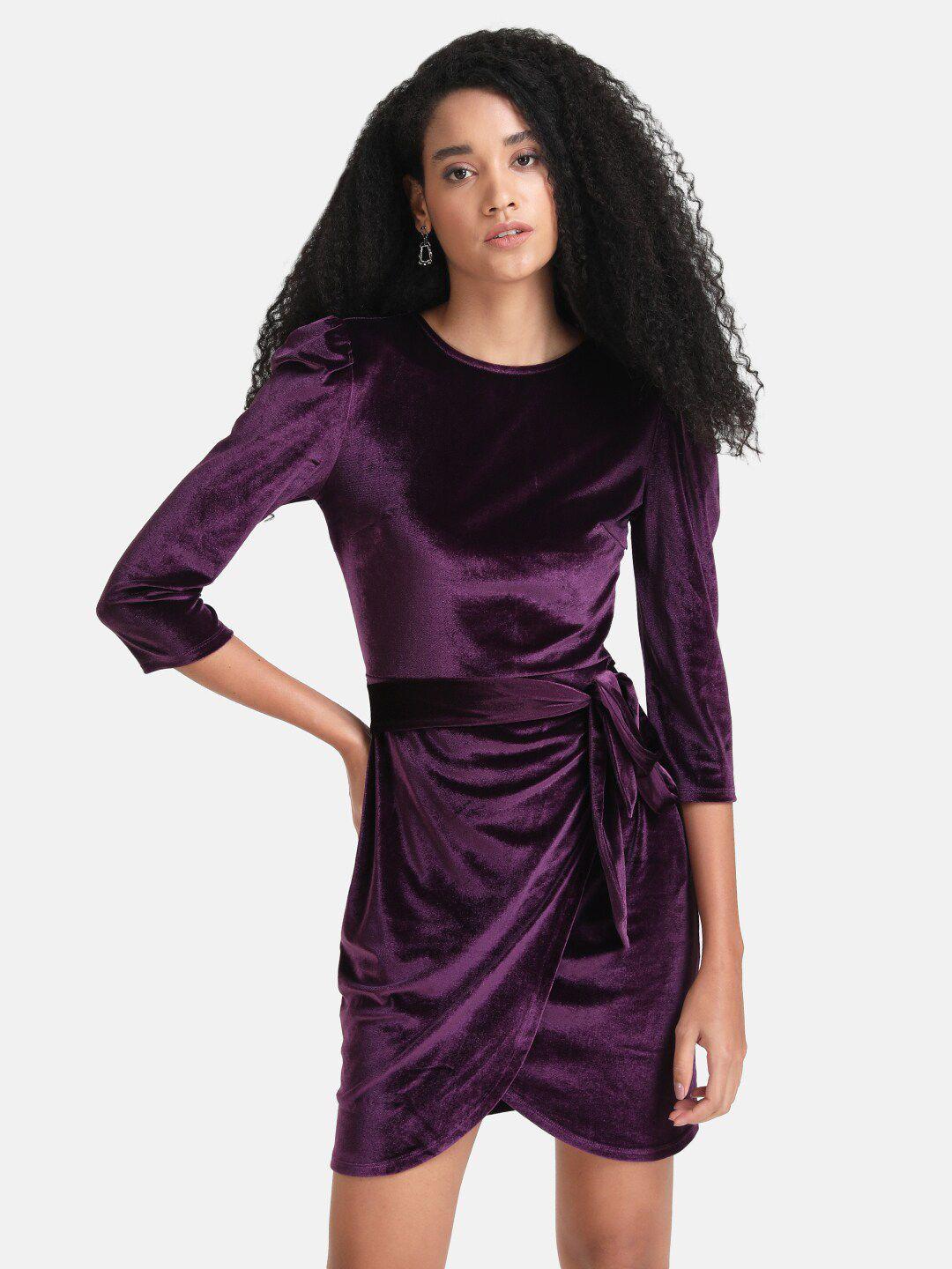 kazo women purple velvet sheath dress