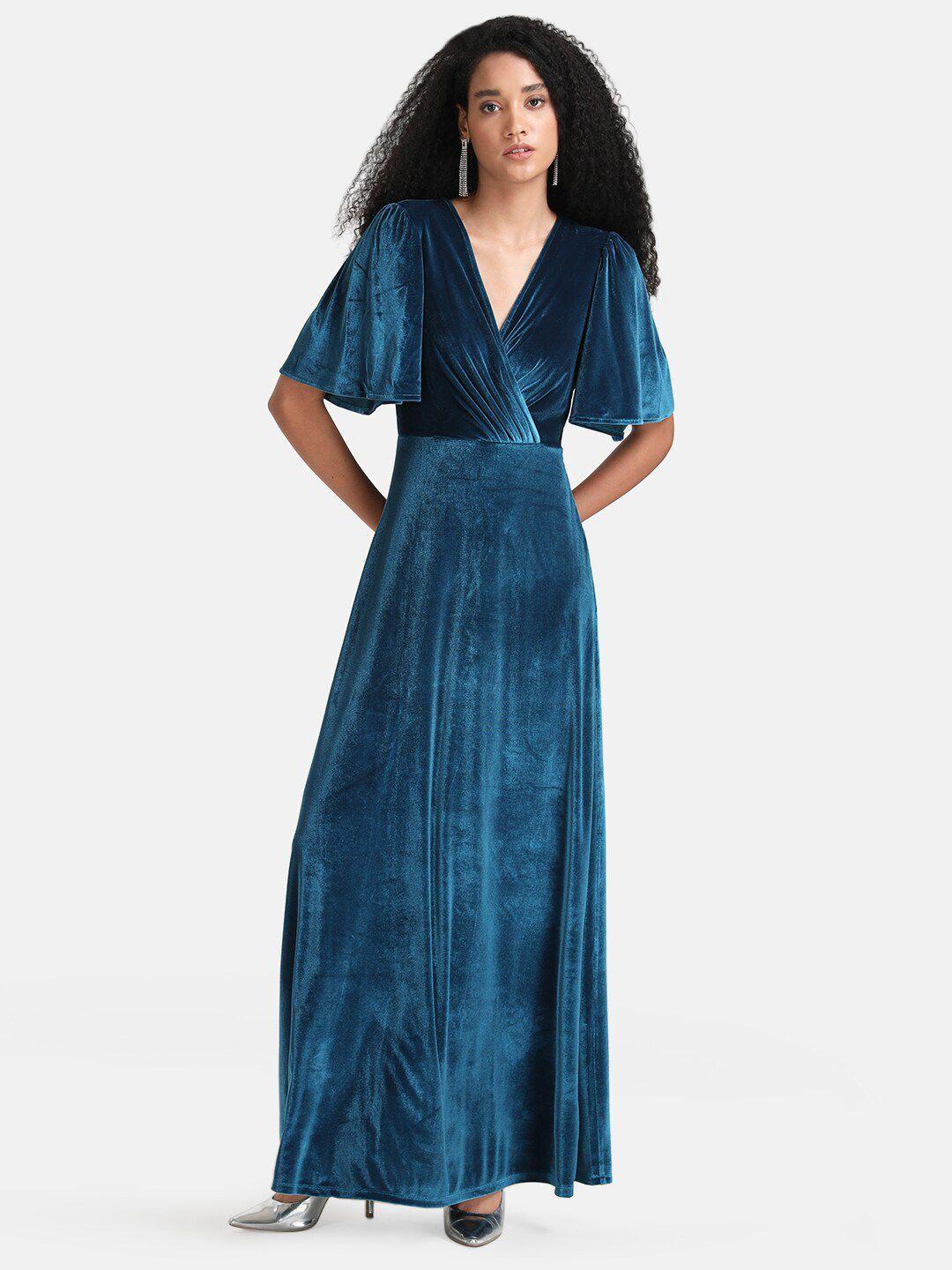 kazo women teal velvet maxi dress