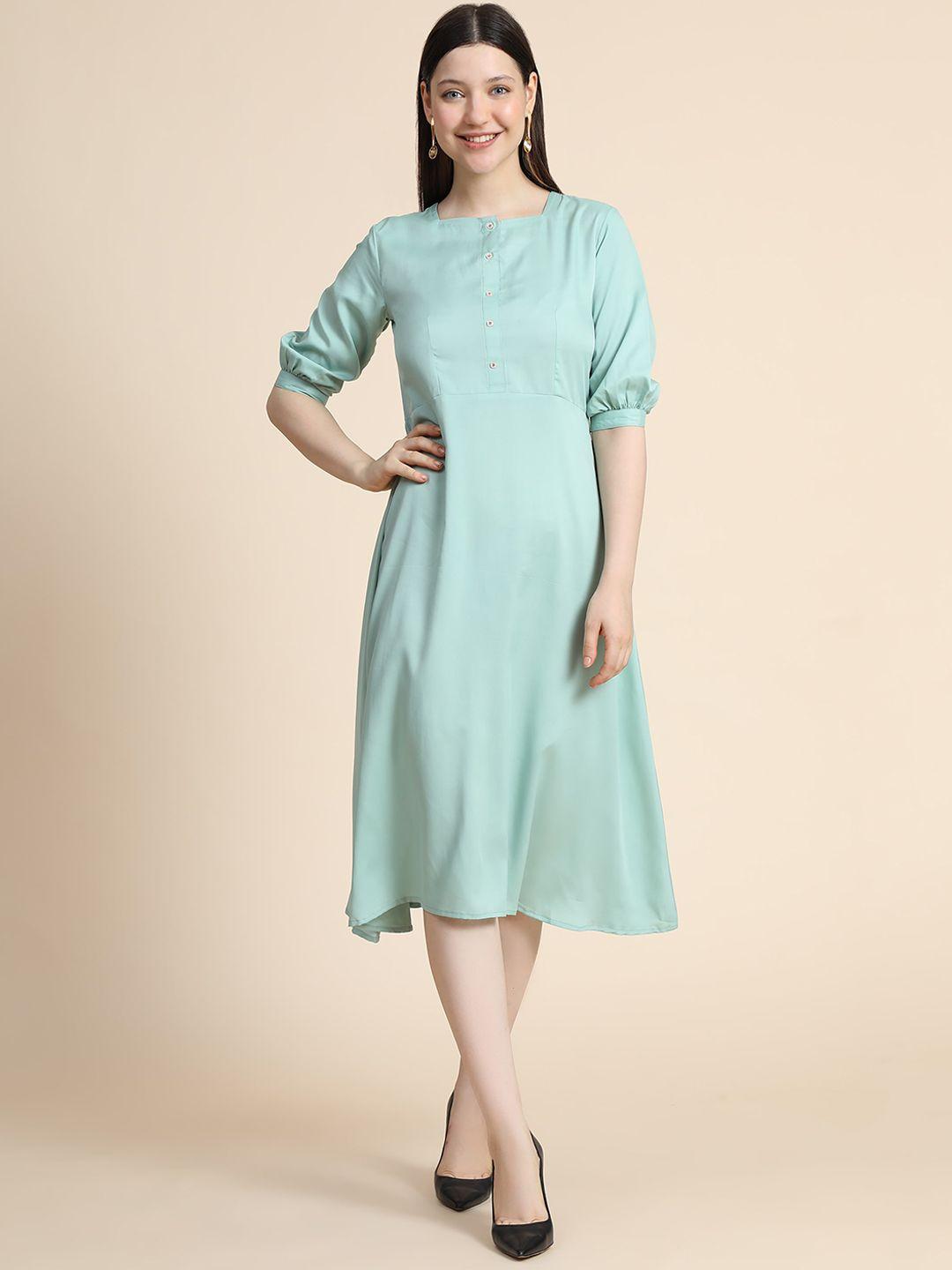 keri perry green solid a-line dress