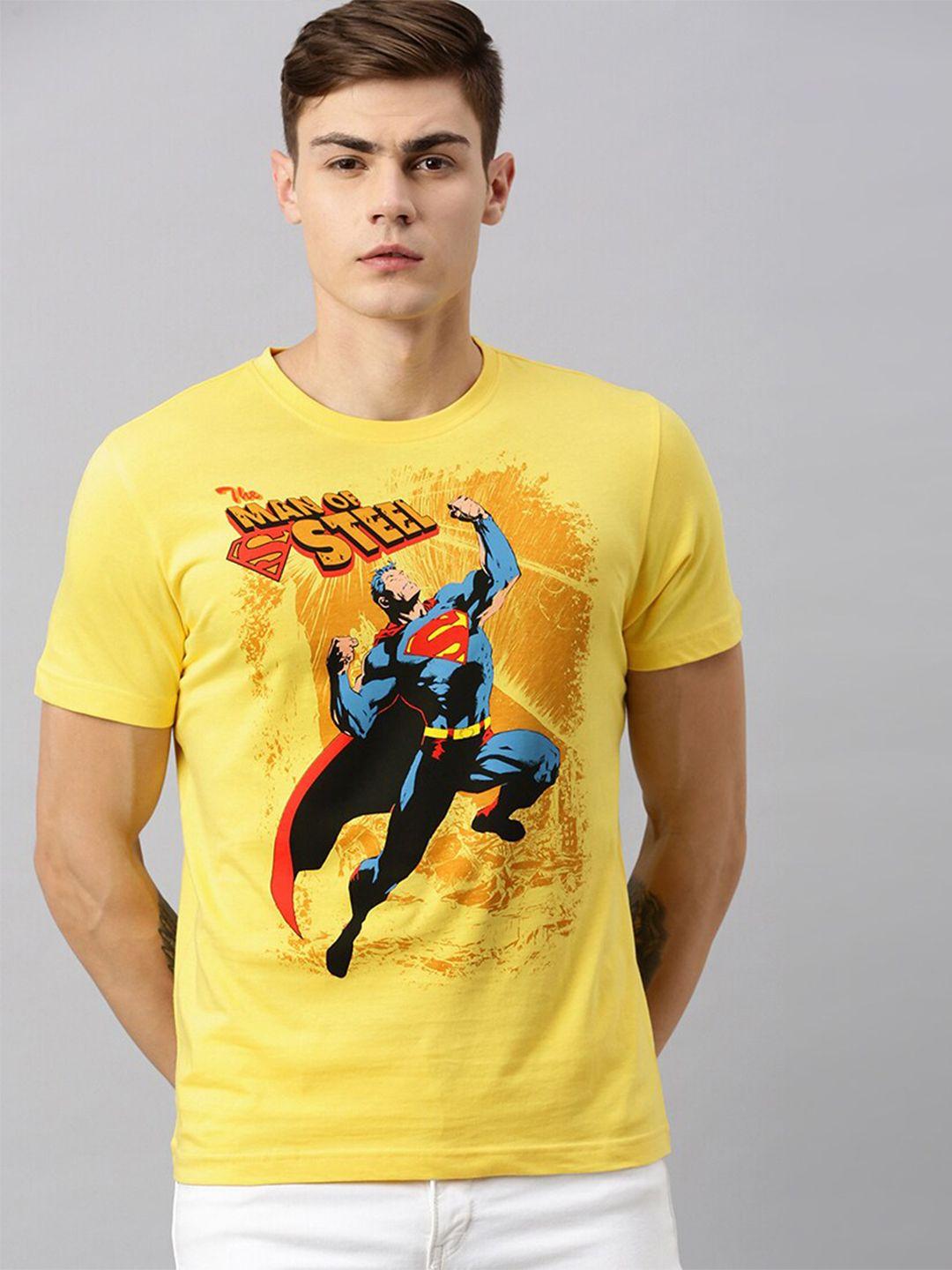 kook n keech superman men yellow superman printed round neck t-shirt