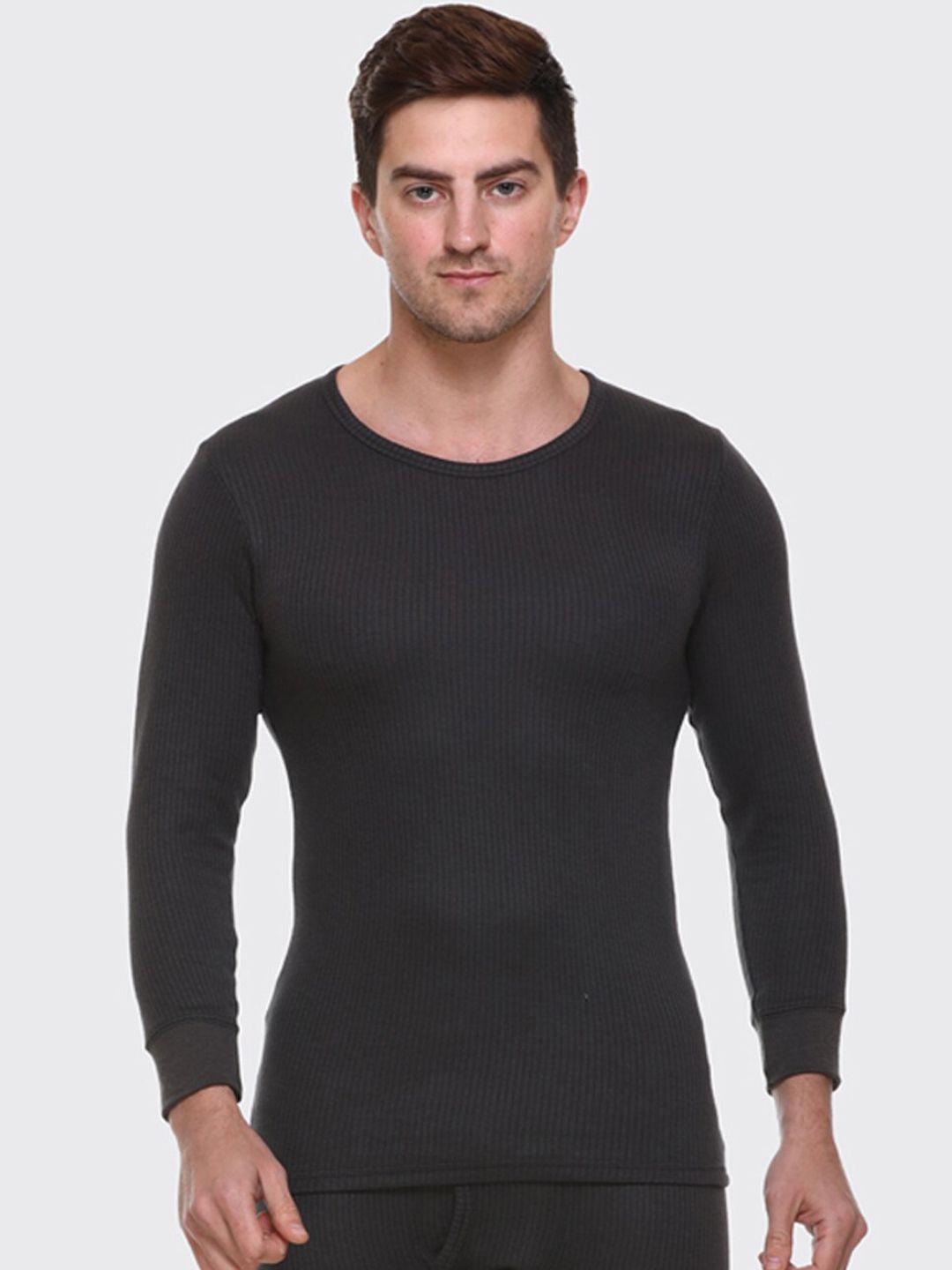 aerowarm men charcoal black ribbed full sleeve thermal top