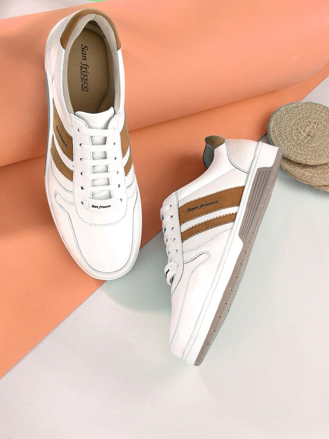 san frissco men white & tan colourblocked sneakers