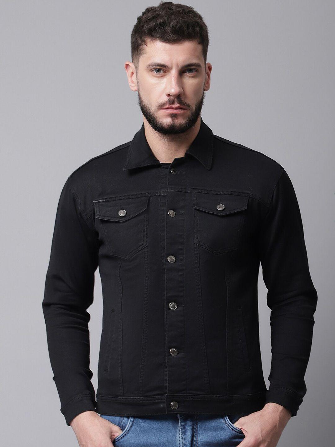 rodamo men black denim cotton jacket with patchwork