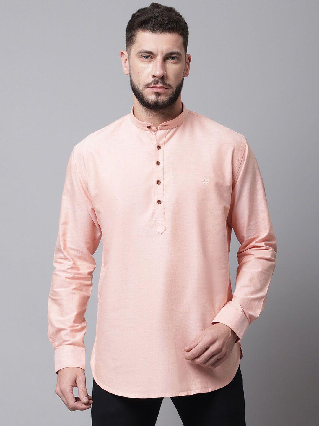 rodamo men orange cotton kurta