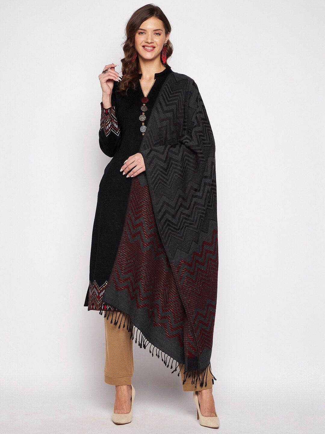 zigo women black floral embroidered thread work kurta with palazzos & with dupatta