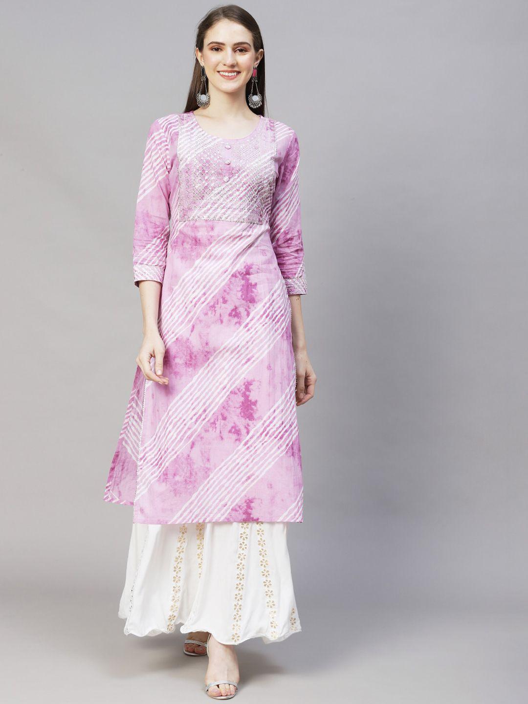 fashor leheriya printed chikankari kurta