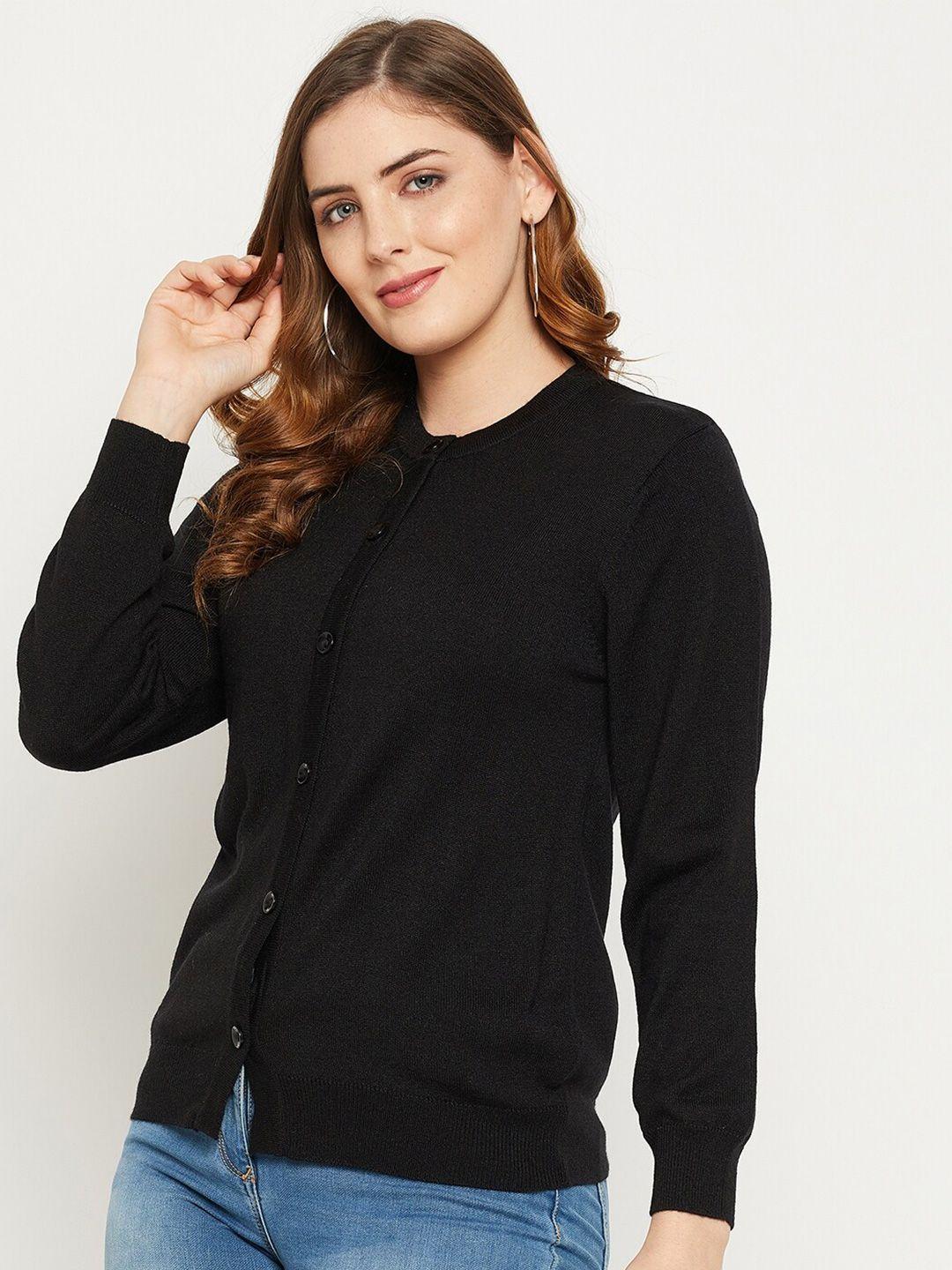 zigo women black ribbed wool cardigan sweater