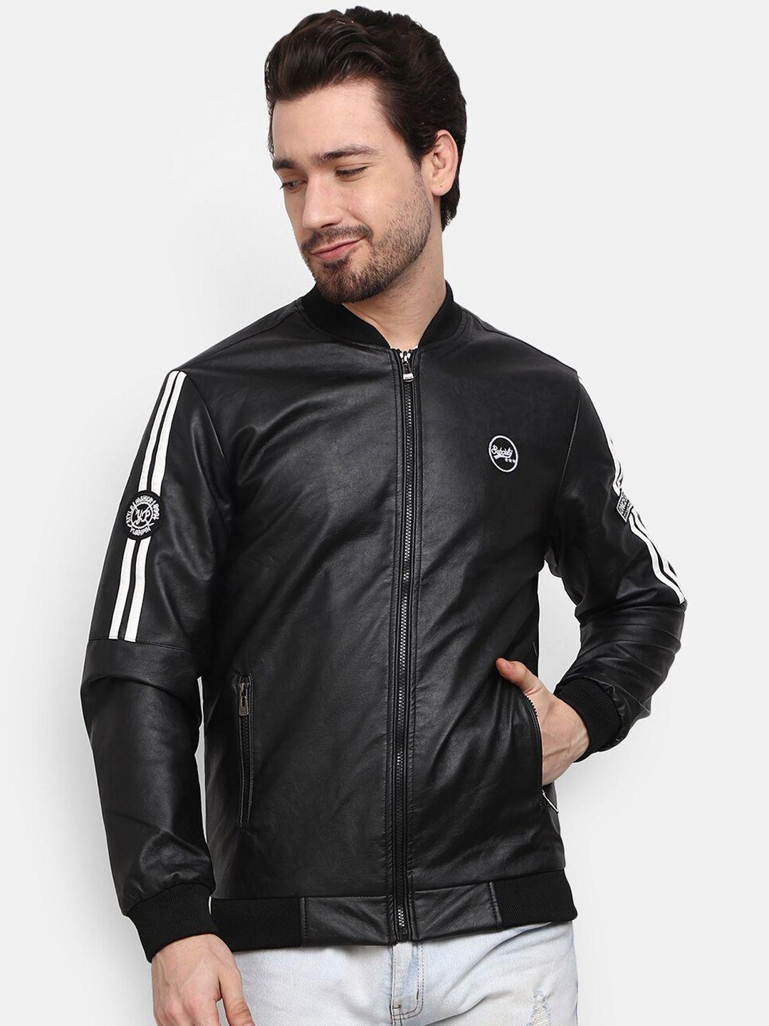 v-mart men black solid outdoor biker jacket