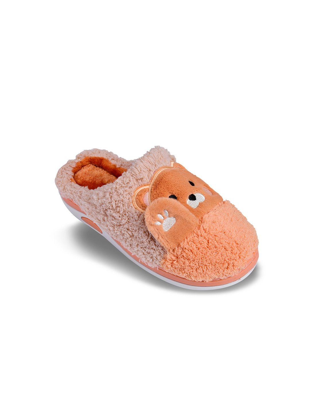 cassiey women orange self design fur room slippers