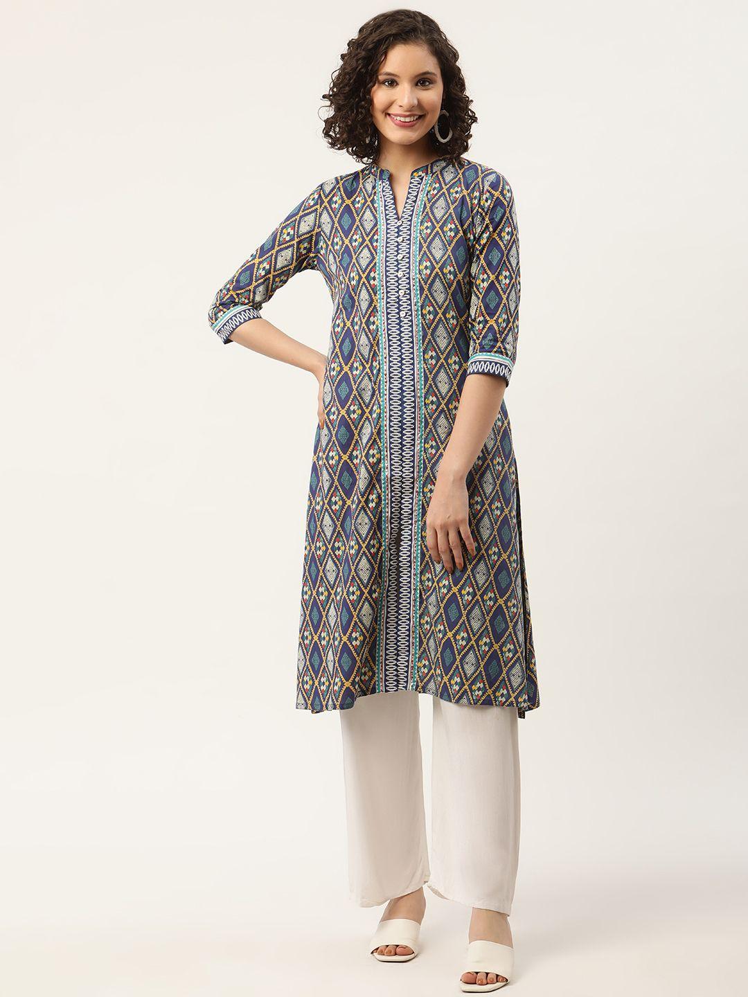 zizo by namrata bajaj women blue ethnic motifs printed kurta