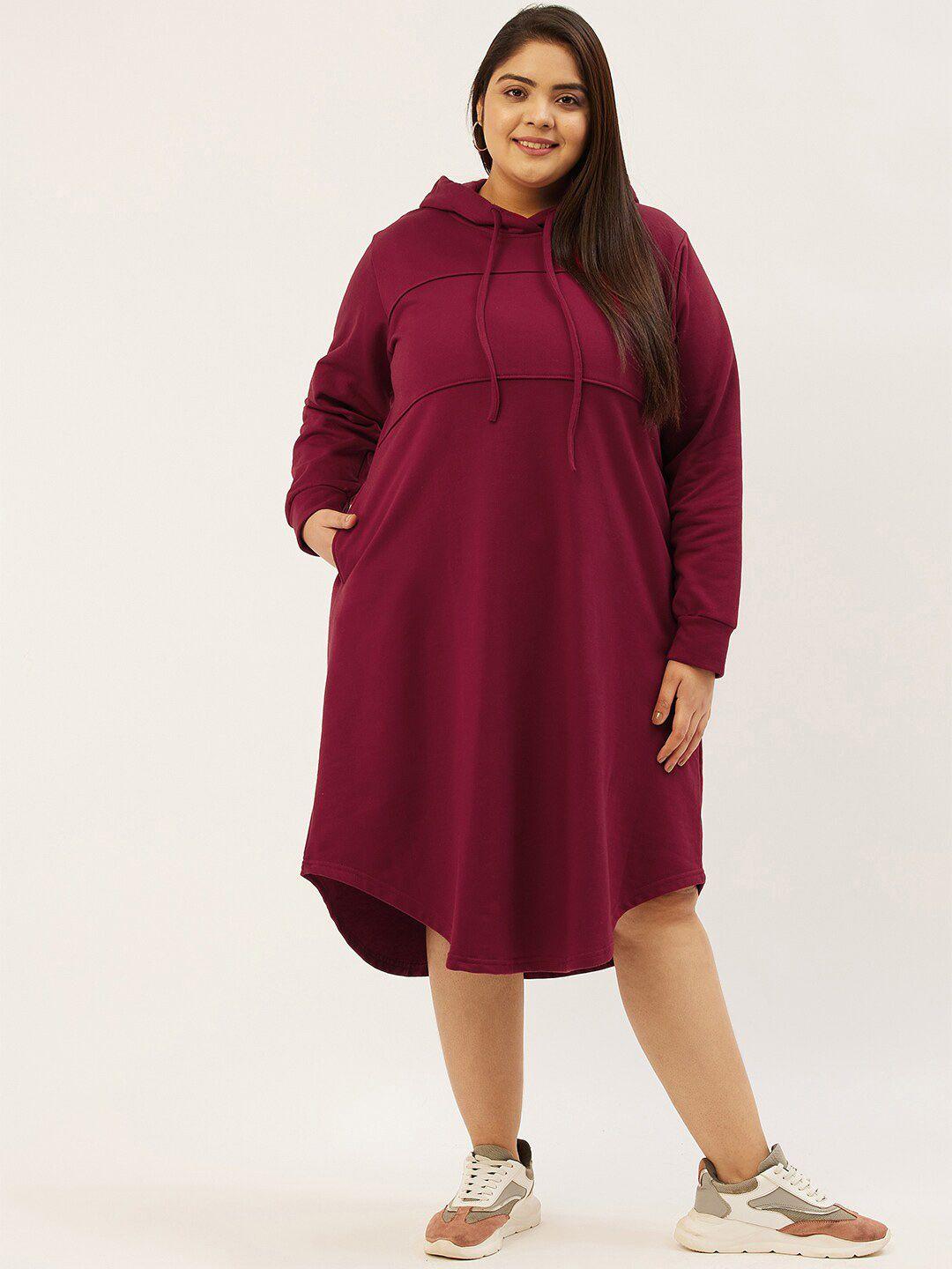 therebelinme women plus size maroon a-line midi dress