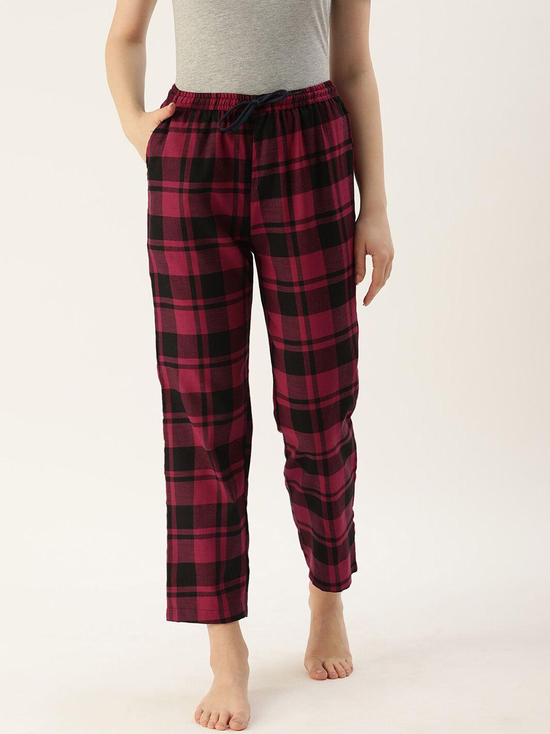 kryptic women pure cotton relaxed fit checked lounge pants