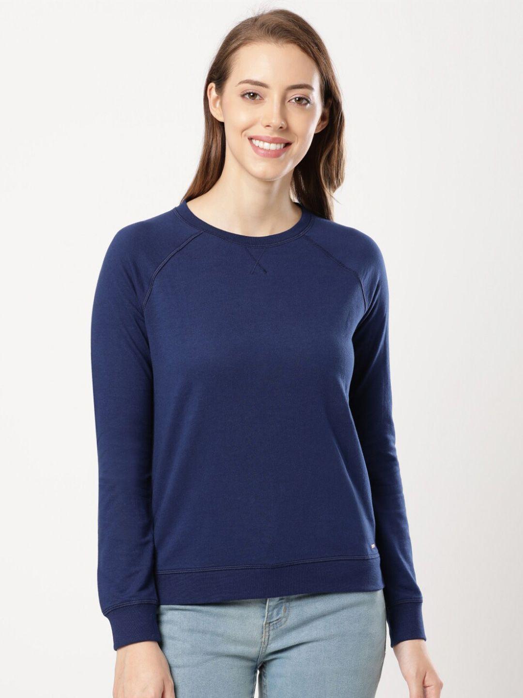 jockey women blue cotton solid sweatshirt