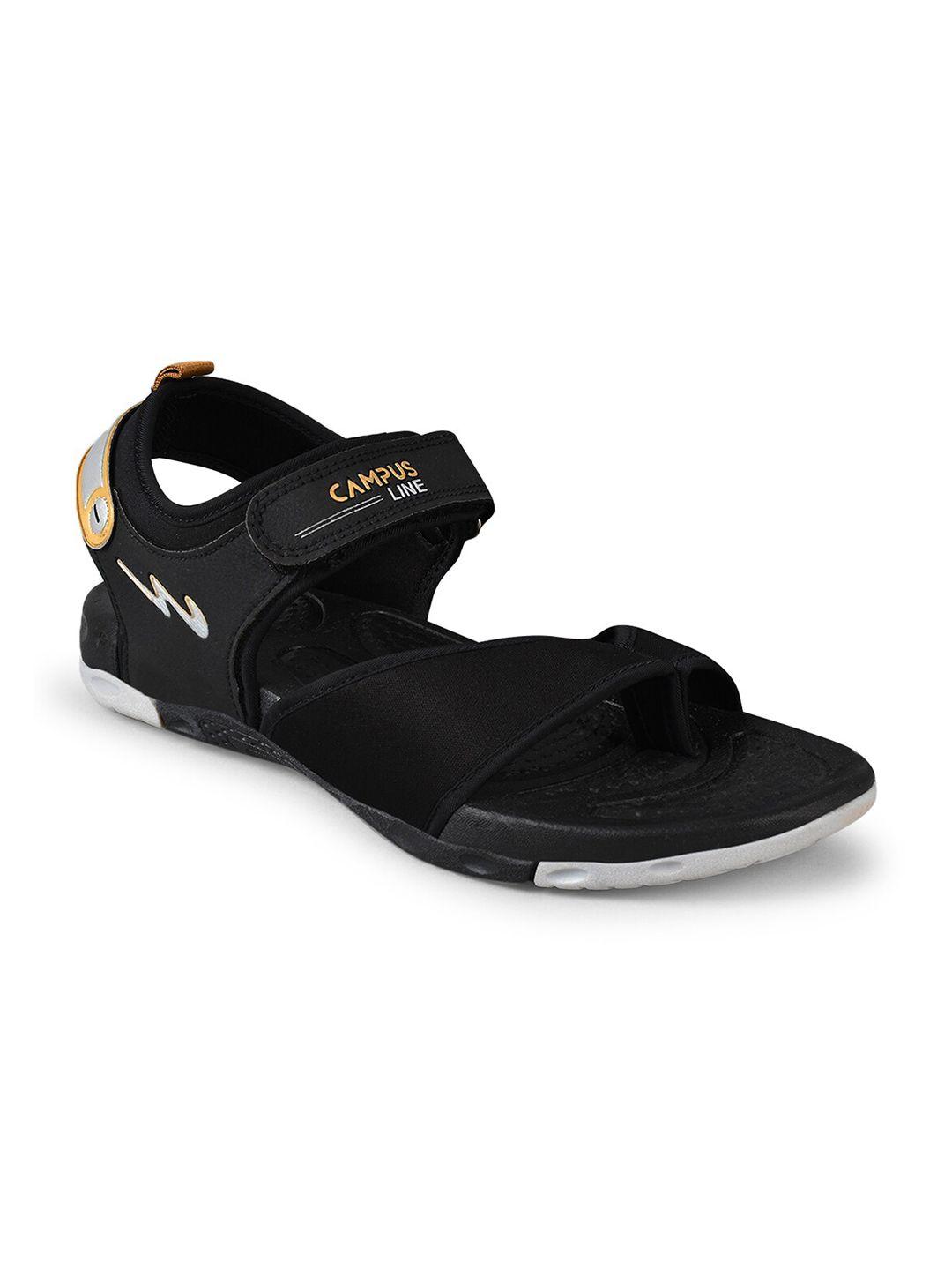 campus men black solid sports sandals