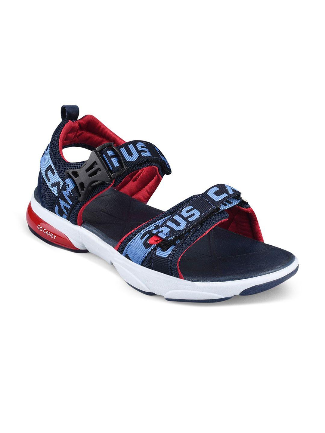 campus men navy blue & red printed sports sandals