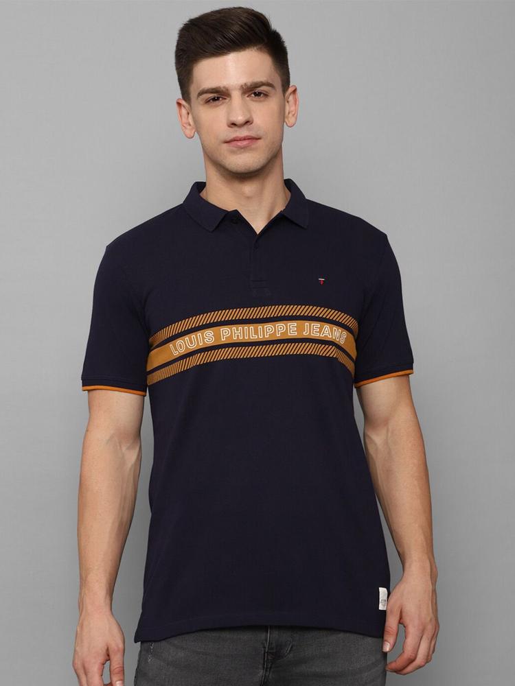 Louis Philippe Men Blue Polo Collar T-shirt