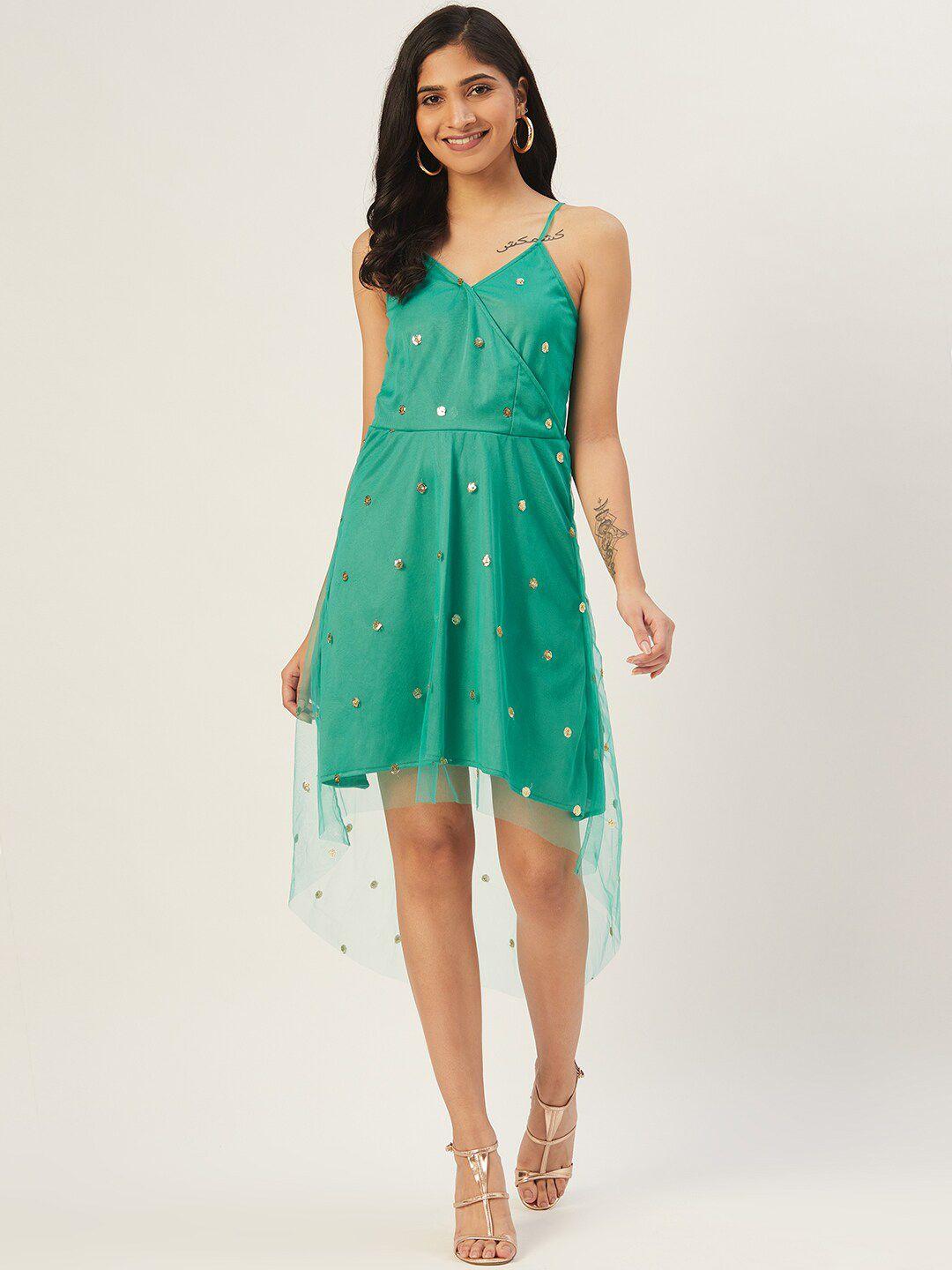 dodo & moa women sea green embellished net wrap dress