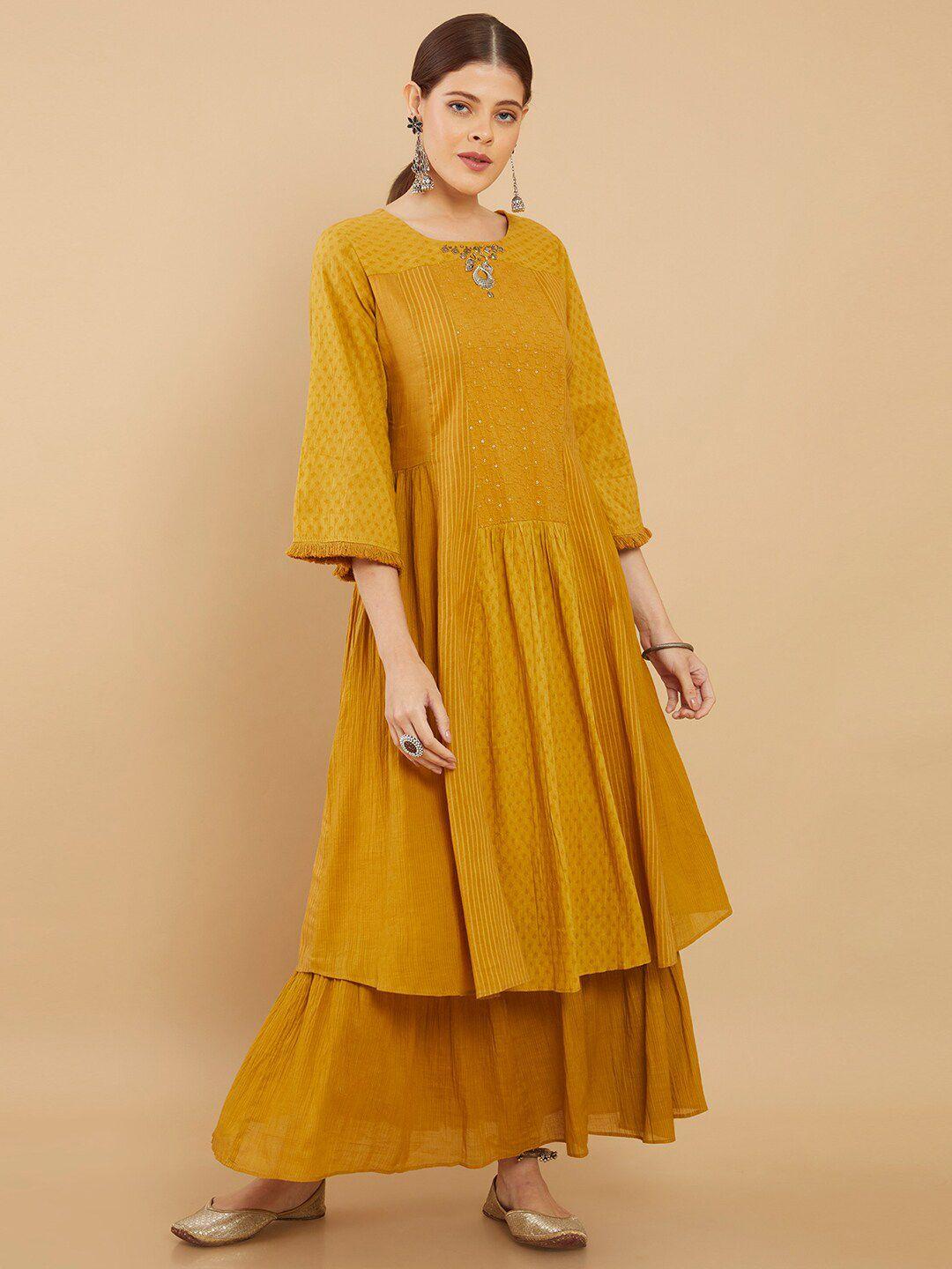 soch women mustard yellow a-line maxi dress