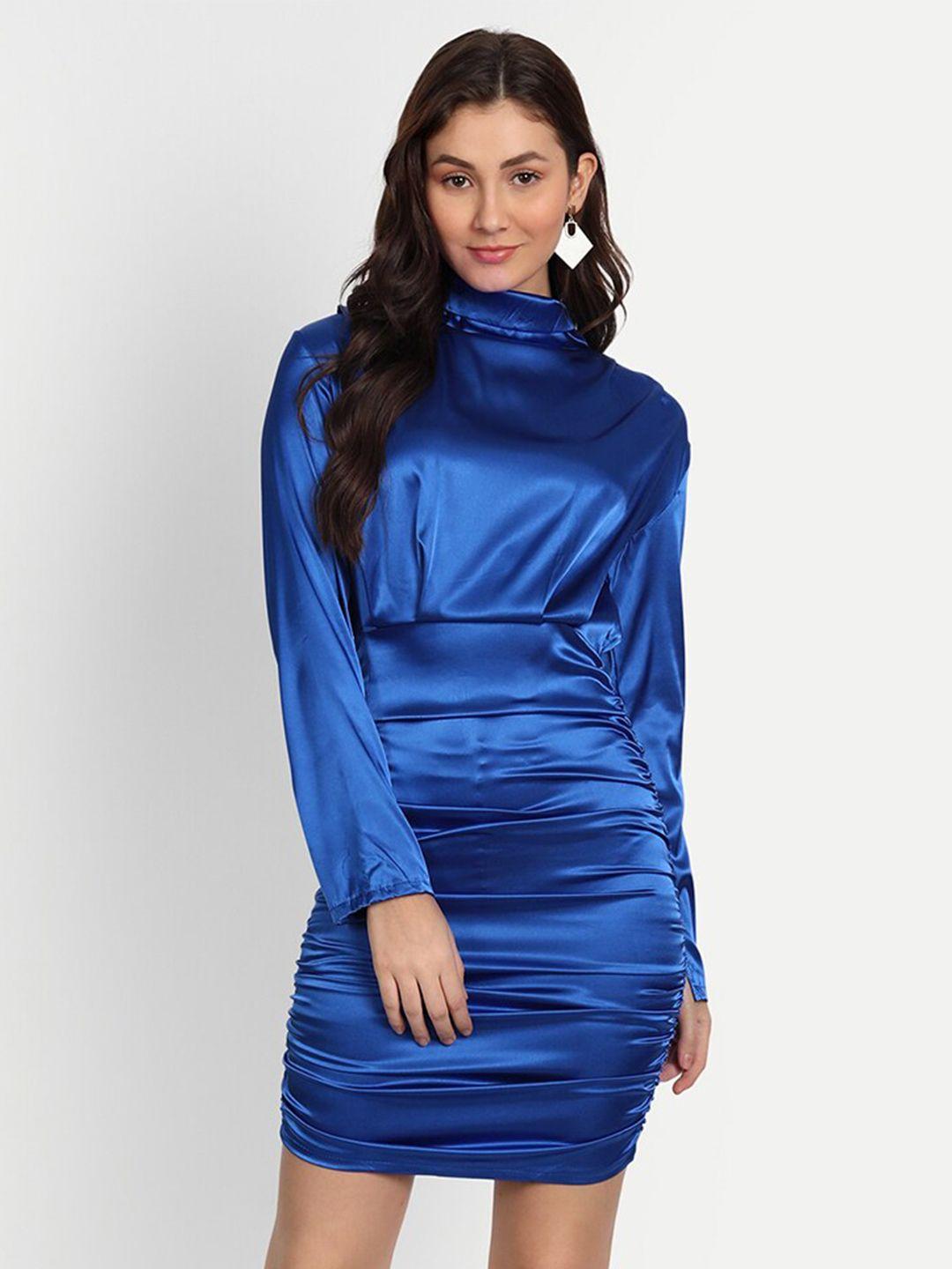 iki chic blue satin bodycon dress