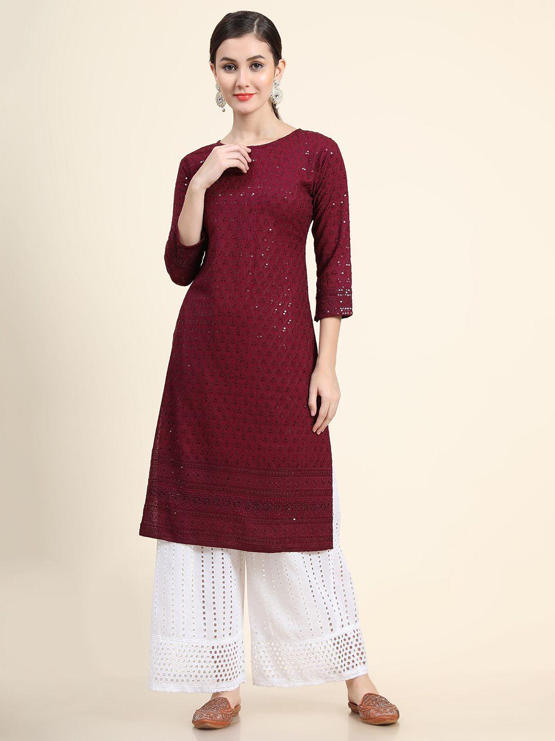 kalini embroidered embellished chikankari regular georgette kurta