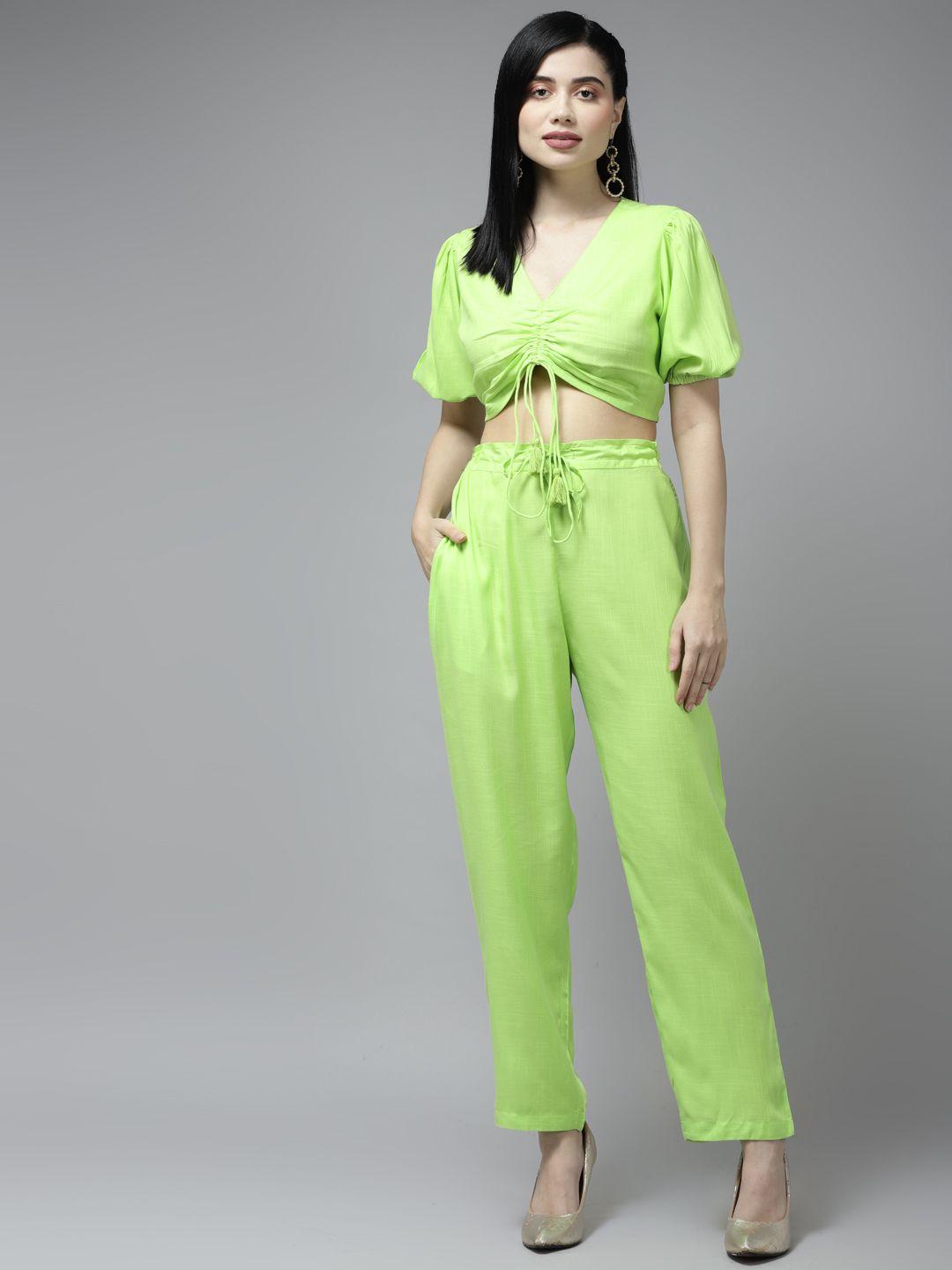 prakrtiprakrti women fluorescent green solid co-ord set