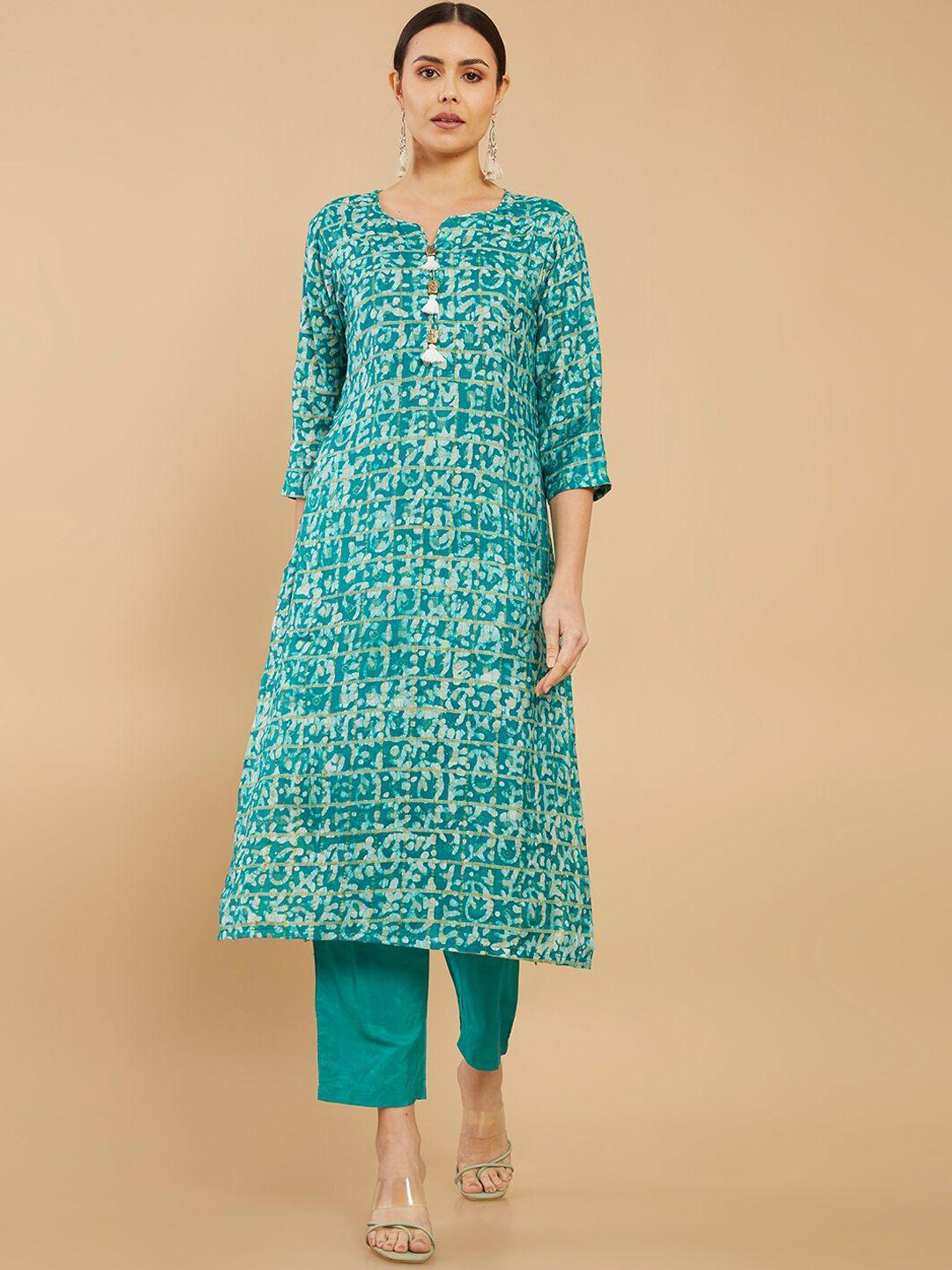 soch women blue printed kurta with trousers