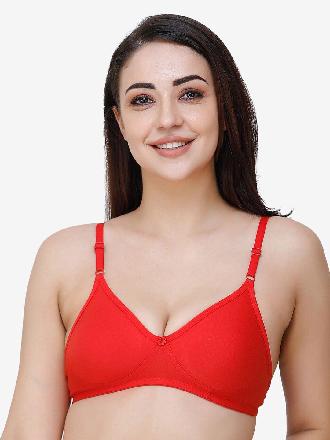 docare women red solid cotton non padded seamed t-shirt bra