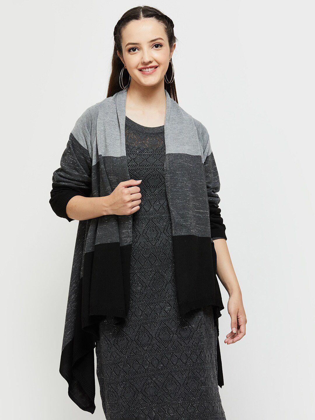 max women grey & black colourblocked shrug