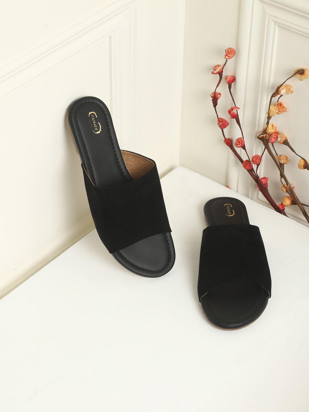 panahi women black open toe flats