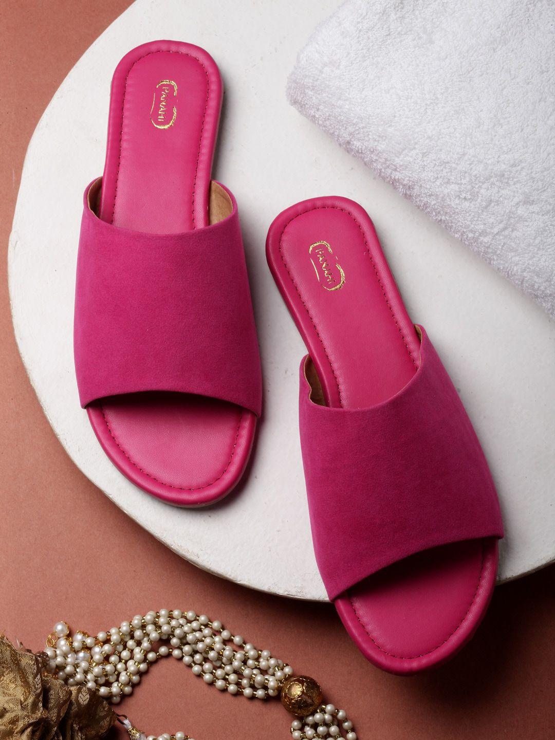 panahi women fuchsia textured open toe flats