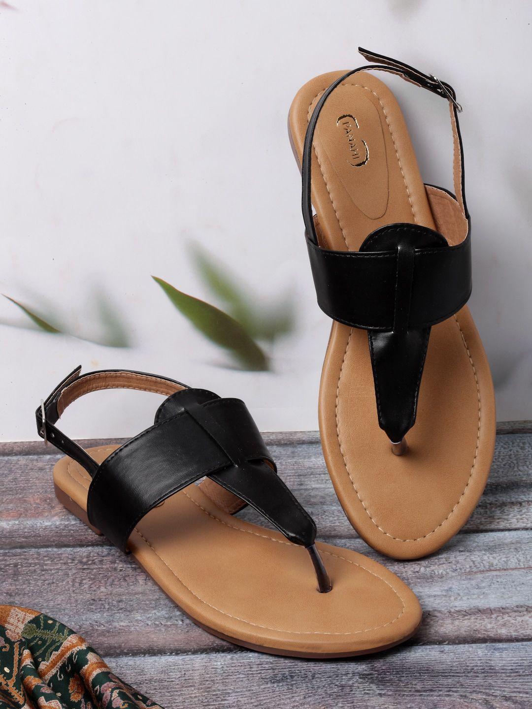 panahi women black t-strap flats with buckles