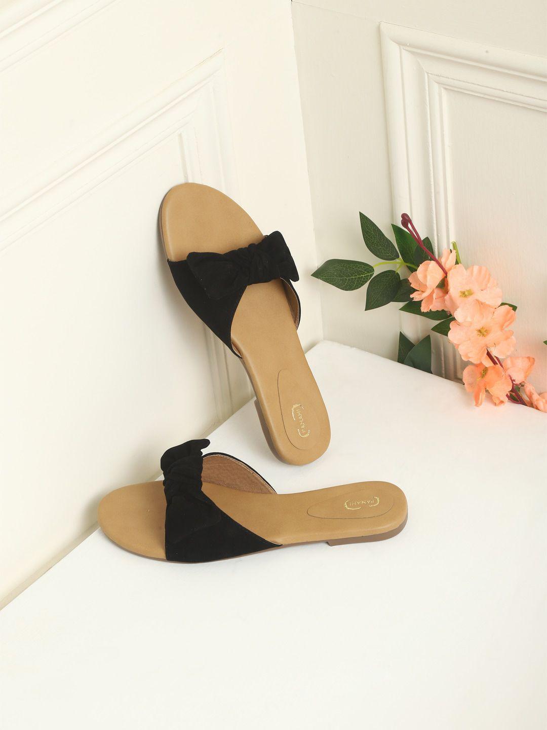 panahi women black open toe flats with bows