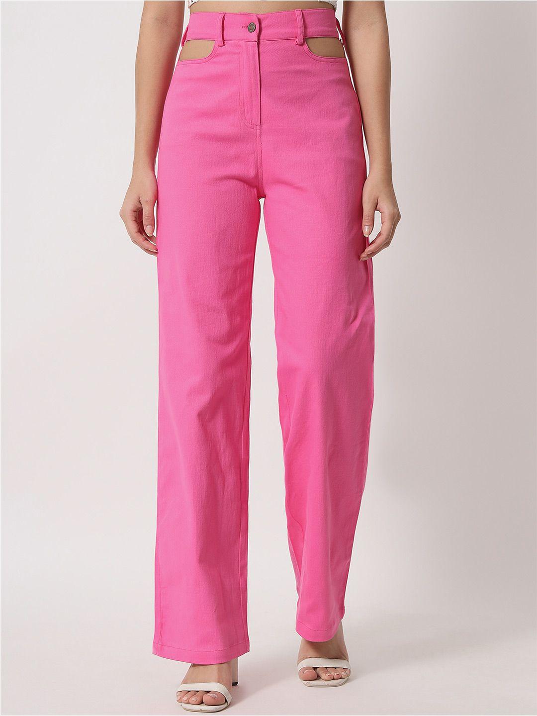 orchid hues women pink flared high-rise pure cotton trousers