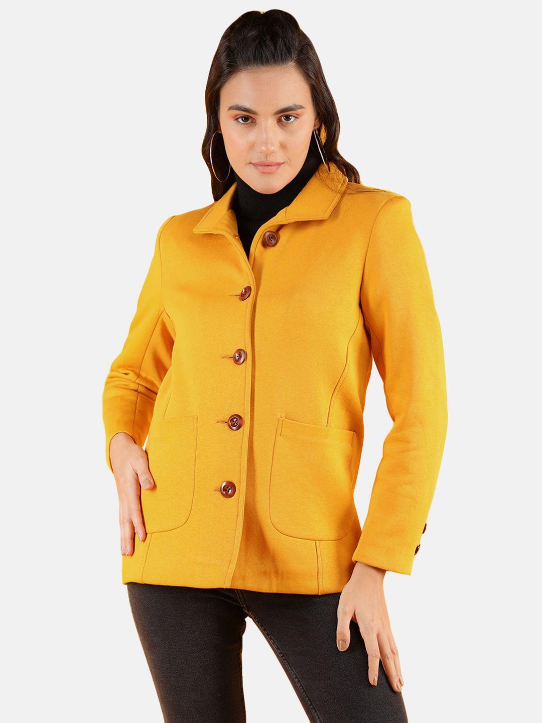 dlanxa women yellow solid fleece winter wear overcoat