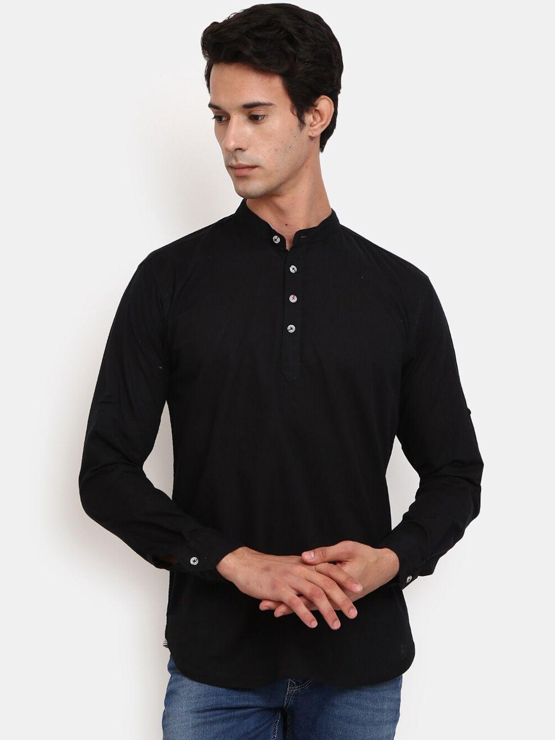 v-mart men black solid cotton mandarin collar kurta