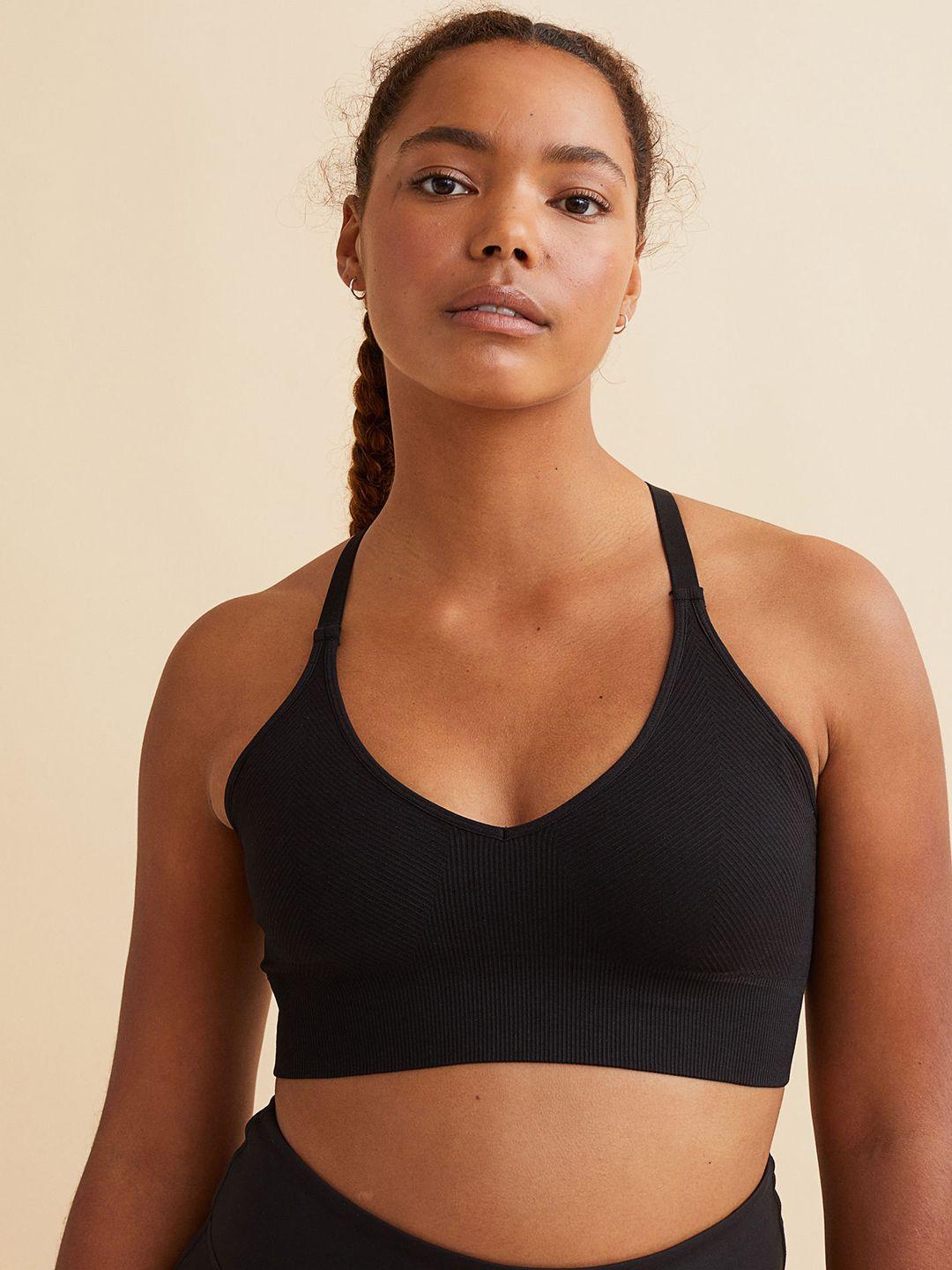 h&m women black medium support sports bra in drymove